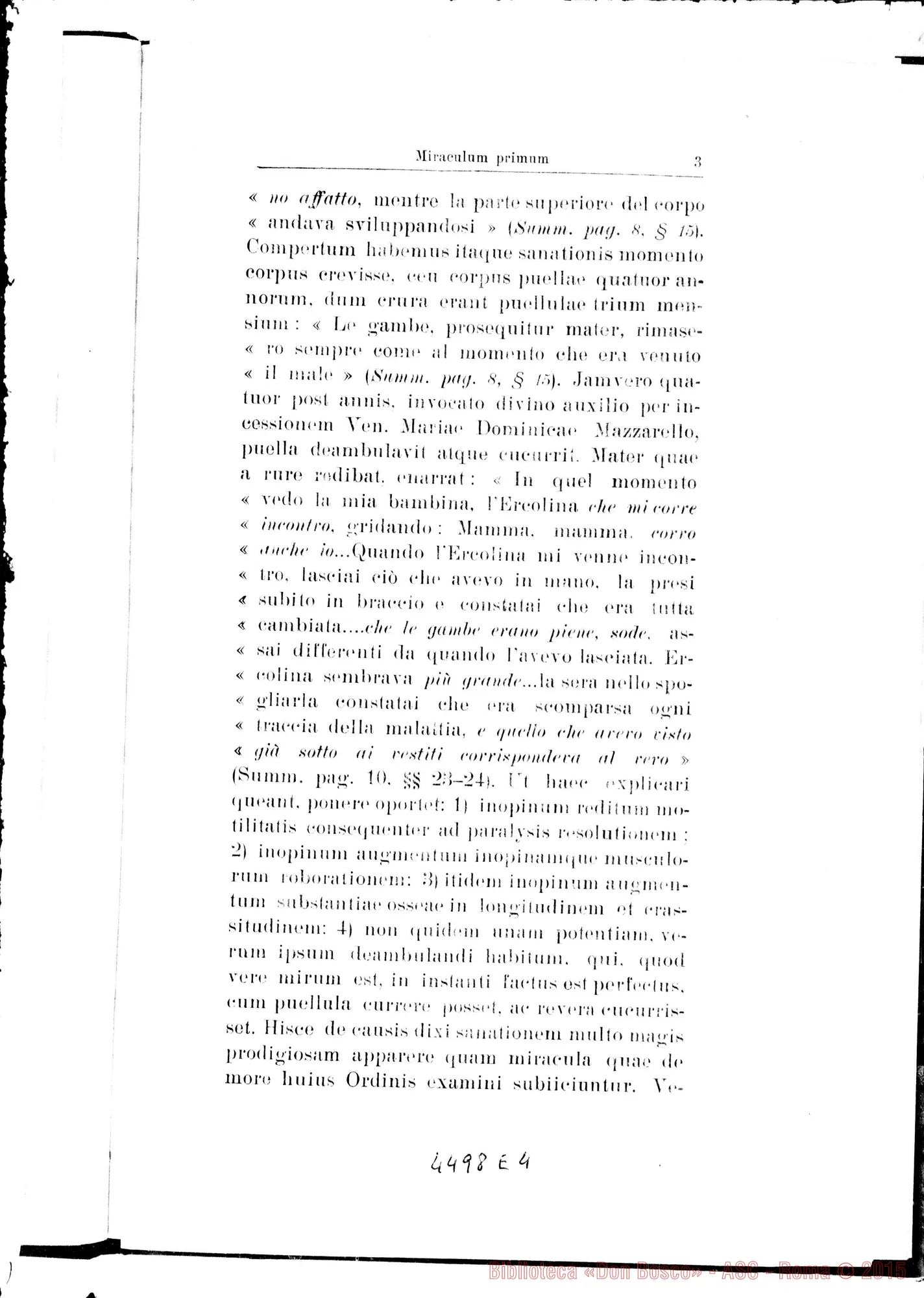 Fotogramma E 4 — Novissima positio super miraculis. Marzo 1938