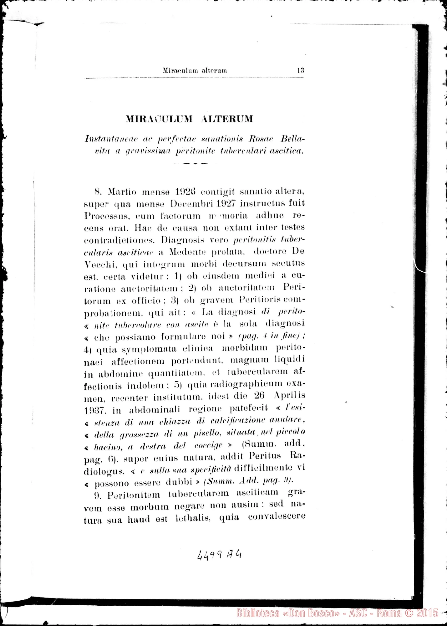 Fotogramma A 4 — Novissima positio super miraculis. Marzo 1938