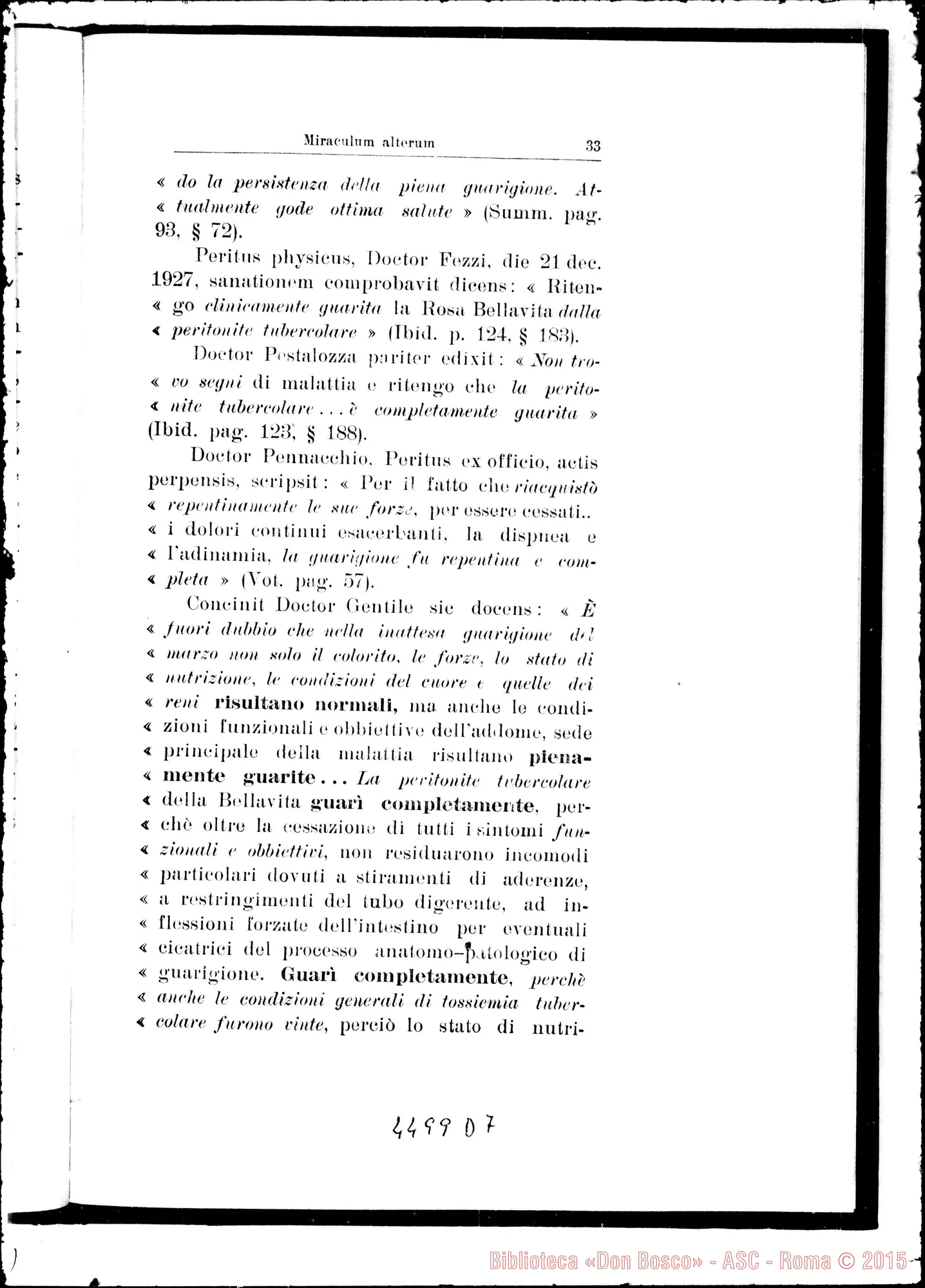 Fotogramma D 7 — Novissima positio super miraculis. Marzo 1938