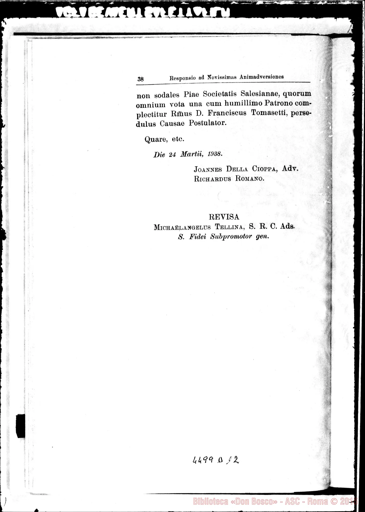Fotogramma D 12 — Novissima positio super miraculis. Marzo 1938