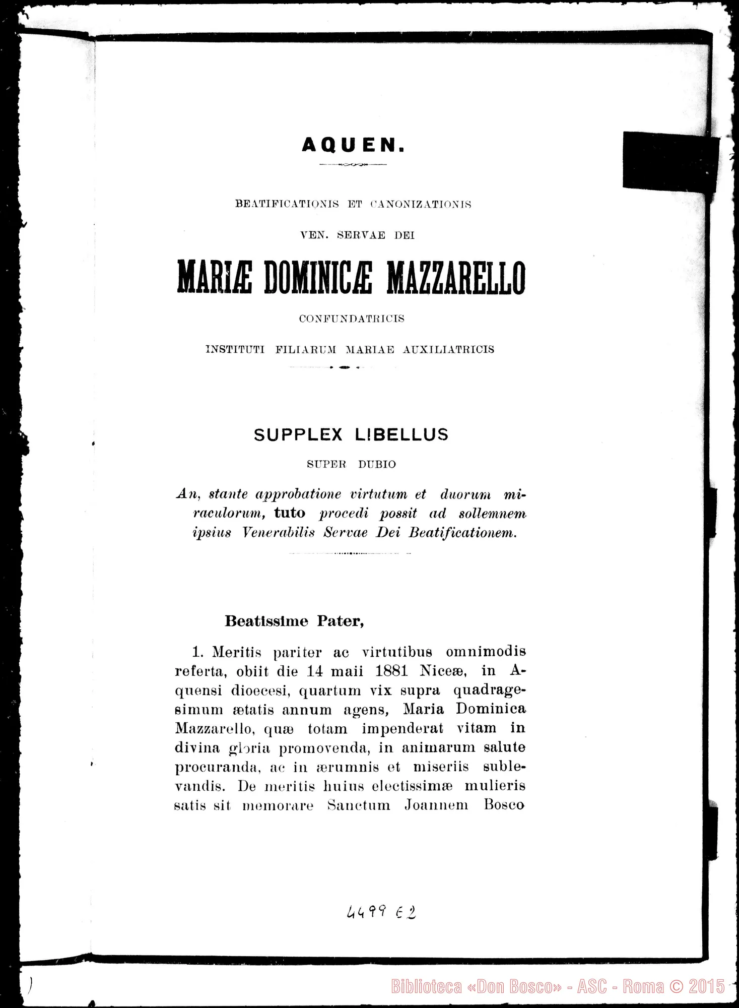 Fotogramma E 2 — Positio super tuto, il giorno 12-06-1938