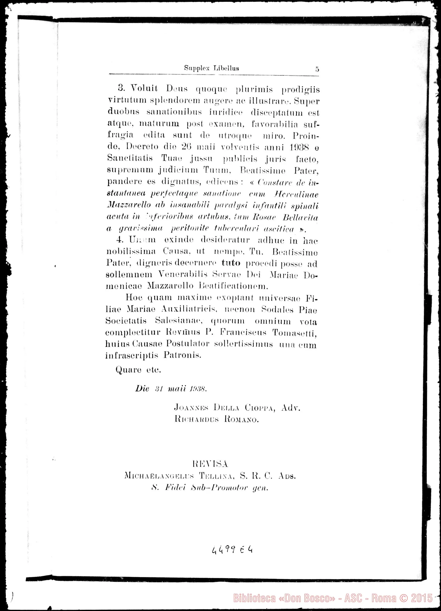 Fotogramma E 4 — Positio super tuto, il giorno 12-06-1938