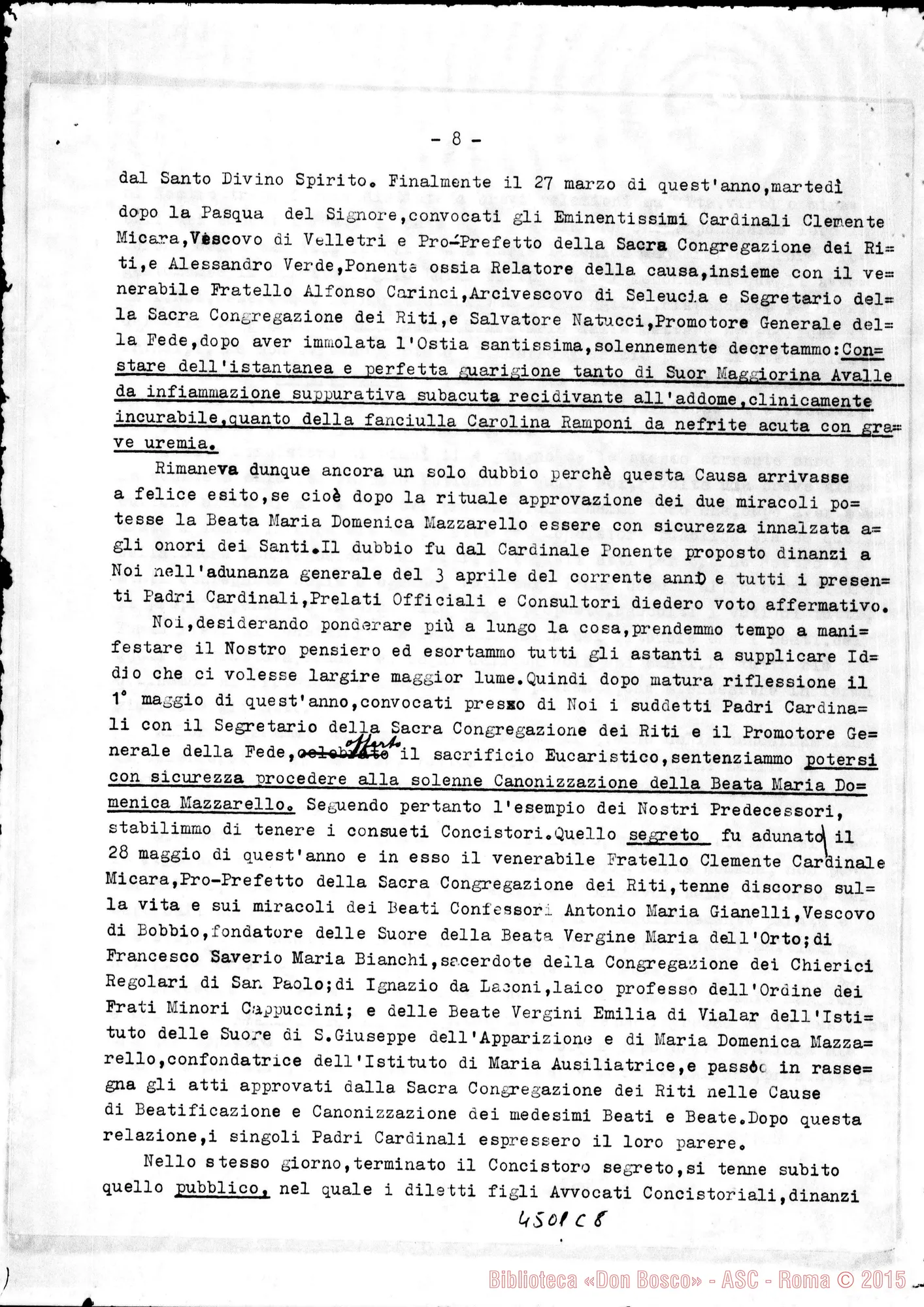 Fotogramma C 8 — Bolla di Canonizzazione di Maria Domenica Mazzarello. Copia dt. in latino e italiano. Roma, 24-06-1951 (Cfr. Atti del Consiglio Superiore Ottobre 1952, num. 170)