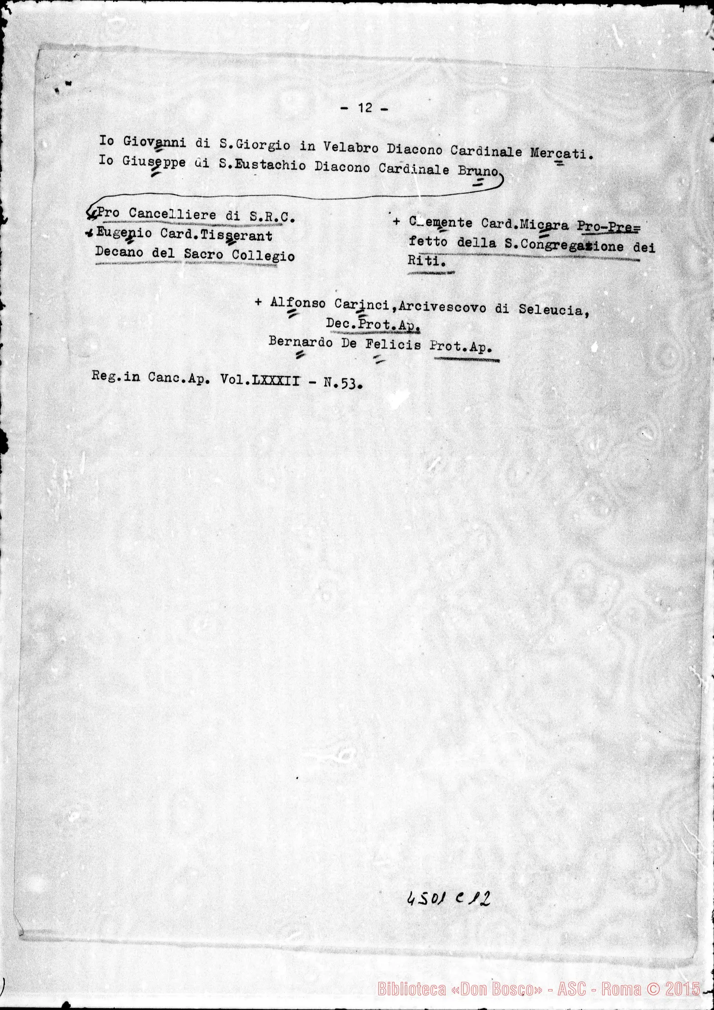 Fotogramma C 12 — Bolla di Canonizzazione di Maria Domenica Mazzarello. Copia dt. in latino e italiano. Roma, 24-06-1951 (Cfr. Atti del Consiglio Superiore Ottobre 1952, num. 170)