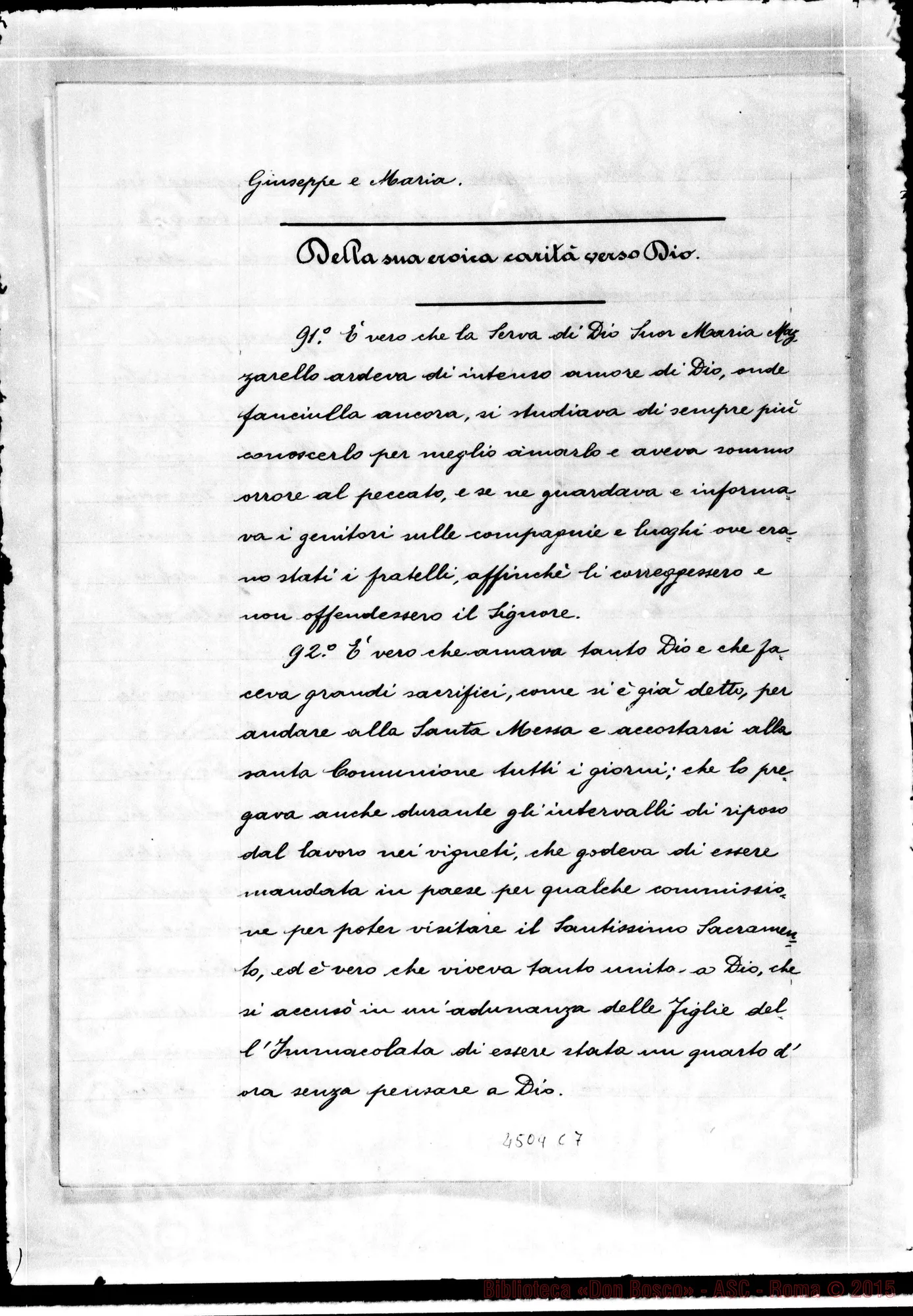 Fotogramma C 7 — Della sua eroica carità verso Dio