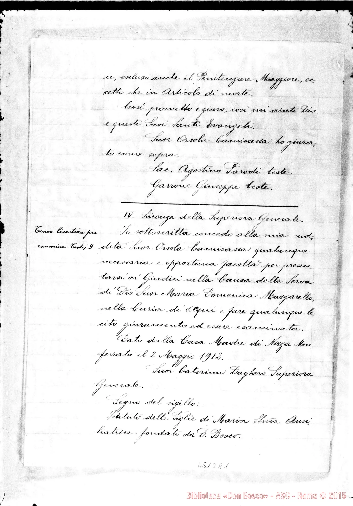 Fotogramma A 1 — Camisassa Orsola, suora