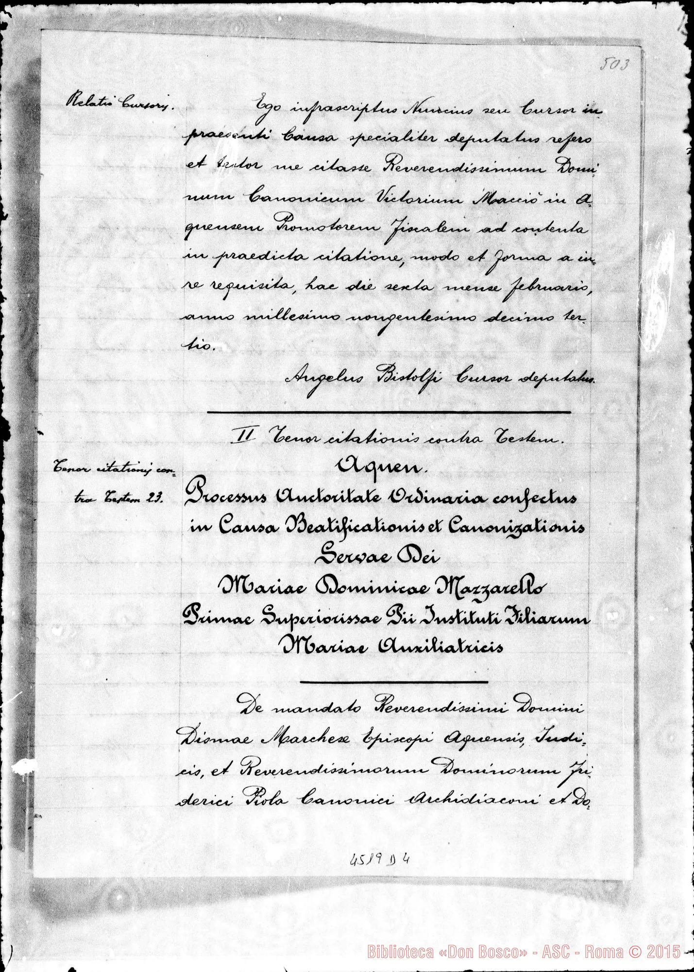 Fotogramma D 4 — In Curia Ecclesiastica S. Josephi de Costa Rica: super fama sanctitatis vitae, virtutum et miraculorum