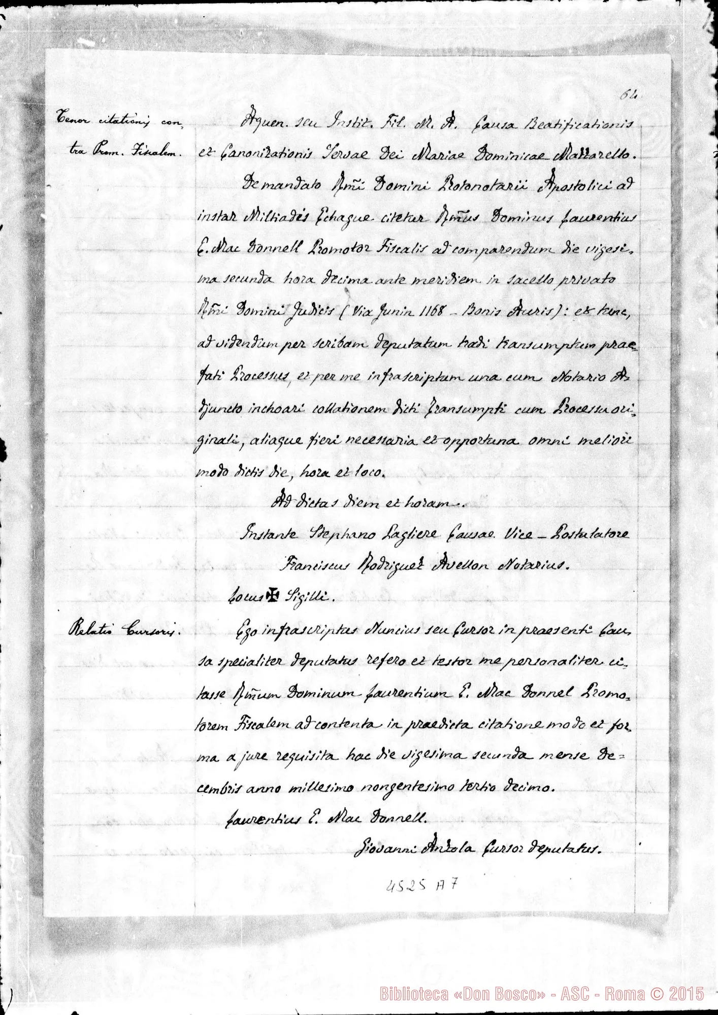 Fotogramma A 7 — In Curia Ecclesiastica S. Josephi de Costa Rica: super fama sanctitatis vitae, virtutum et miraculorum