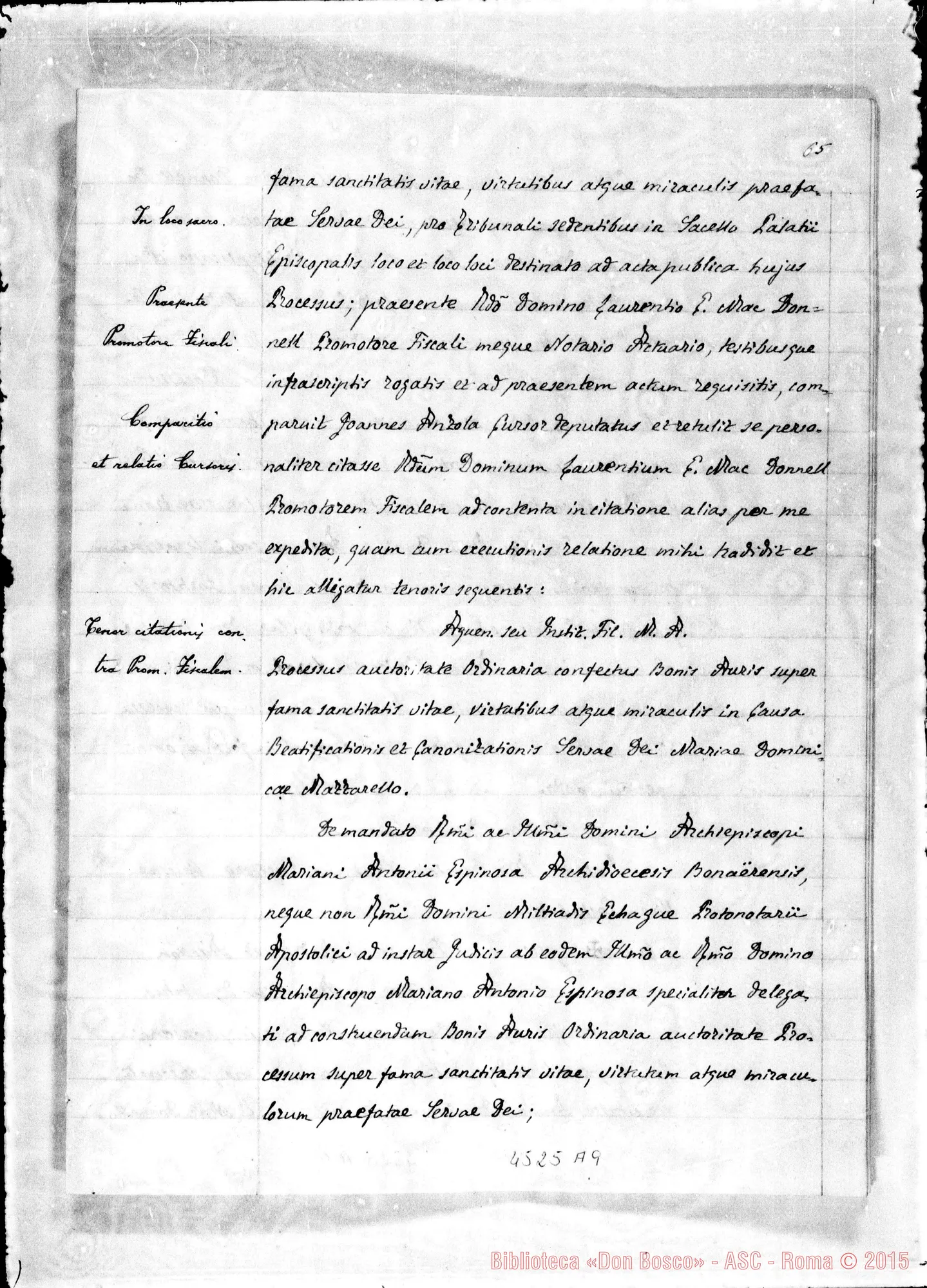 Fotogramma A 9 — In Curia Ecclesiastica S. Josephi de Costa Rica: super fama sanctitatis vitae, virtutum et miraculorum