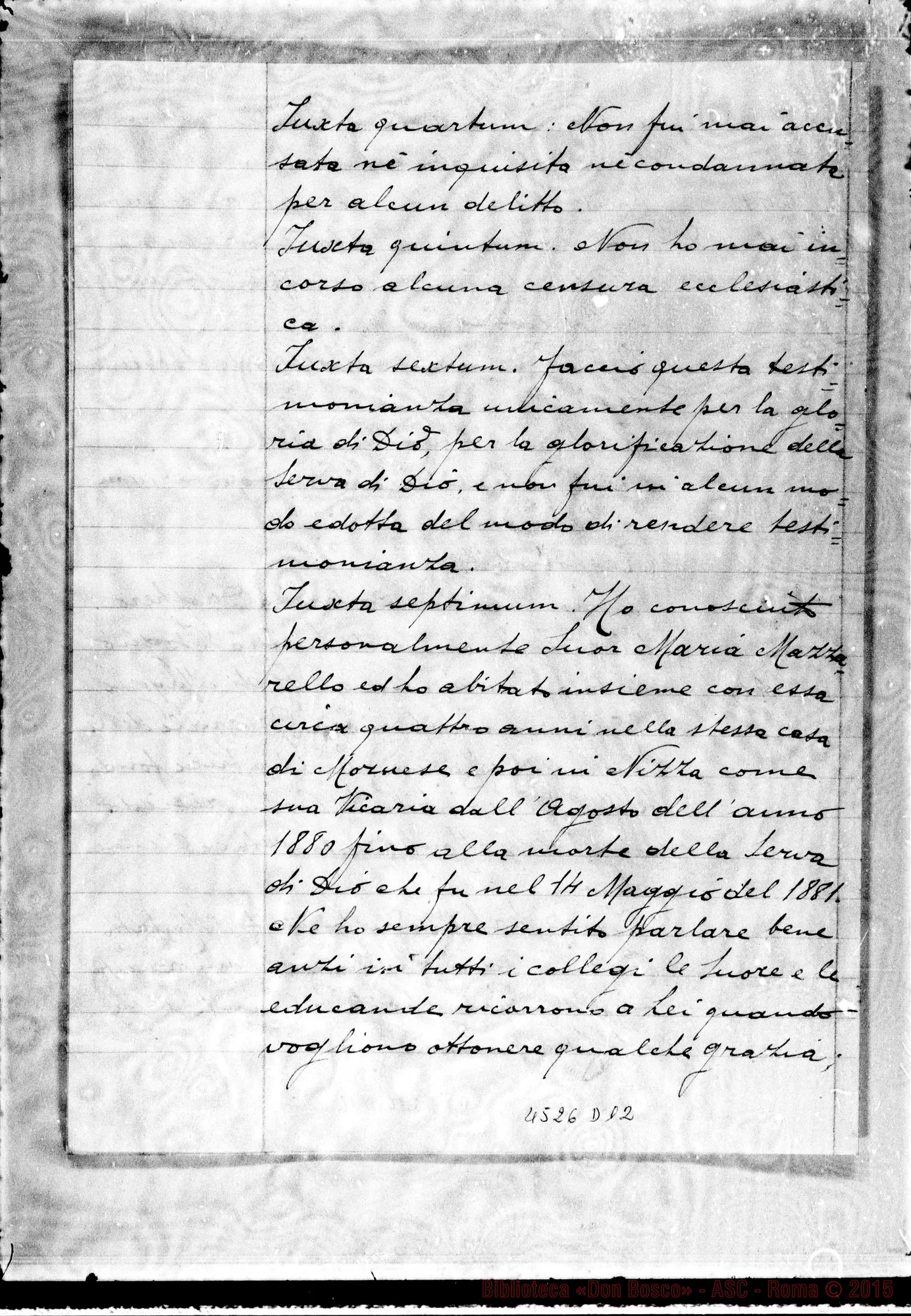 Fotogramma D 12 — Examen testium: Daghero Caterina, Superiora Generale