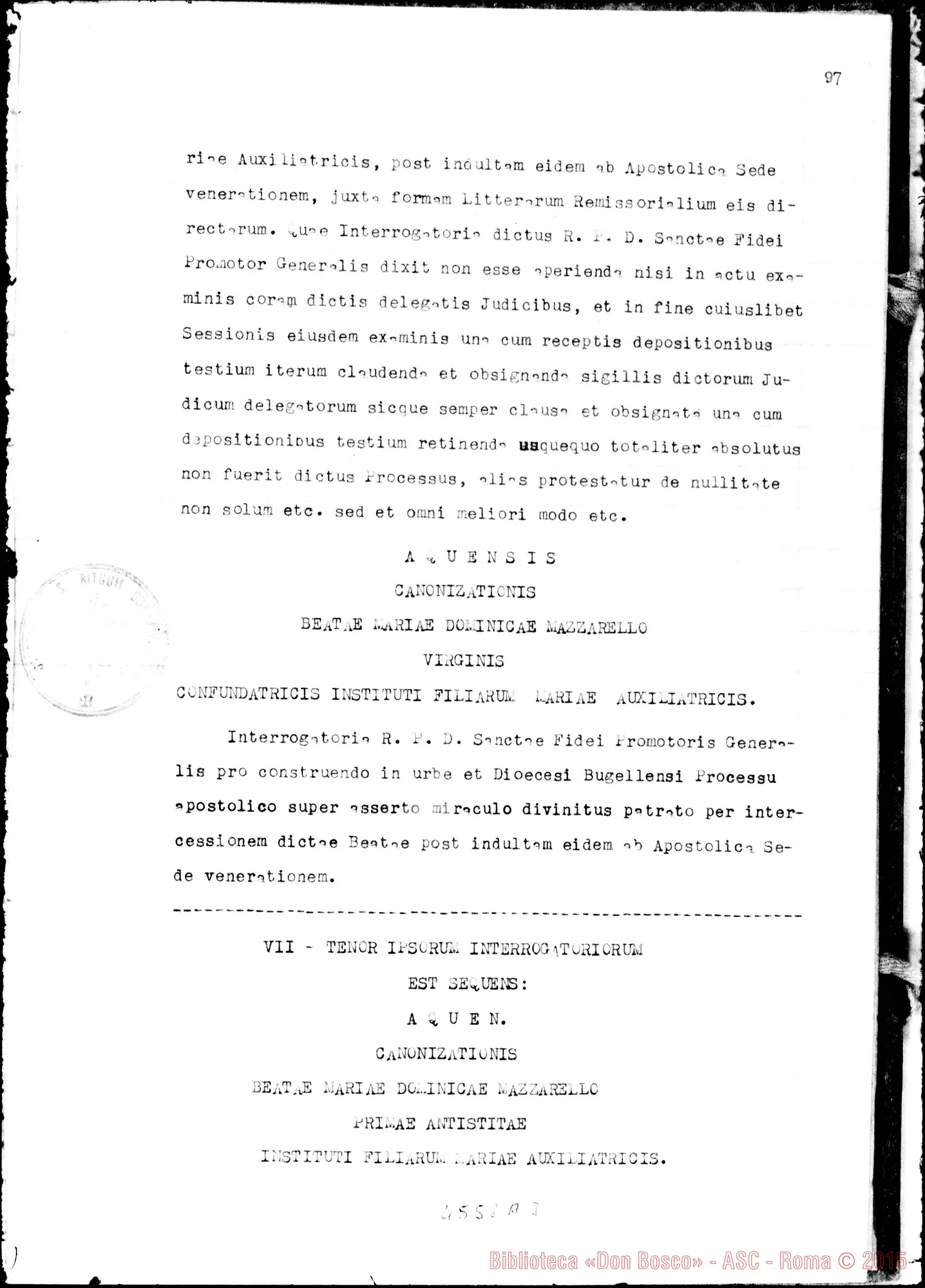 Fotogramma A 3 — In Curia Ecclesiastica Bugellae: super miraculo (1942)