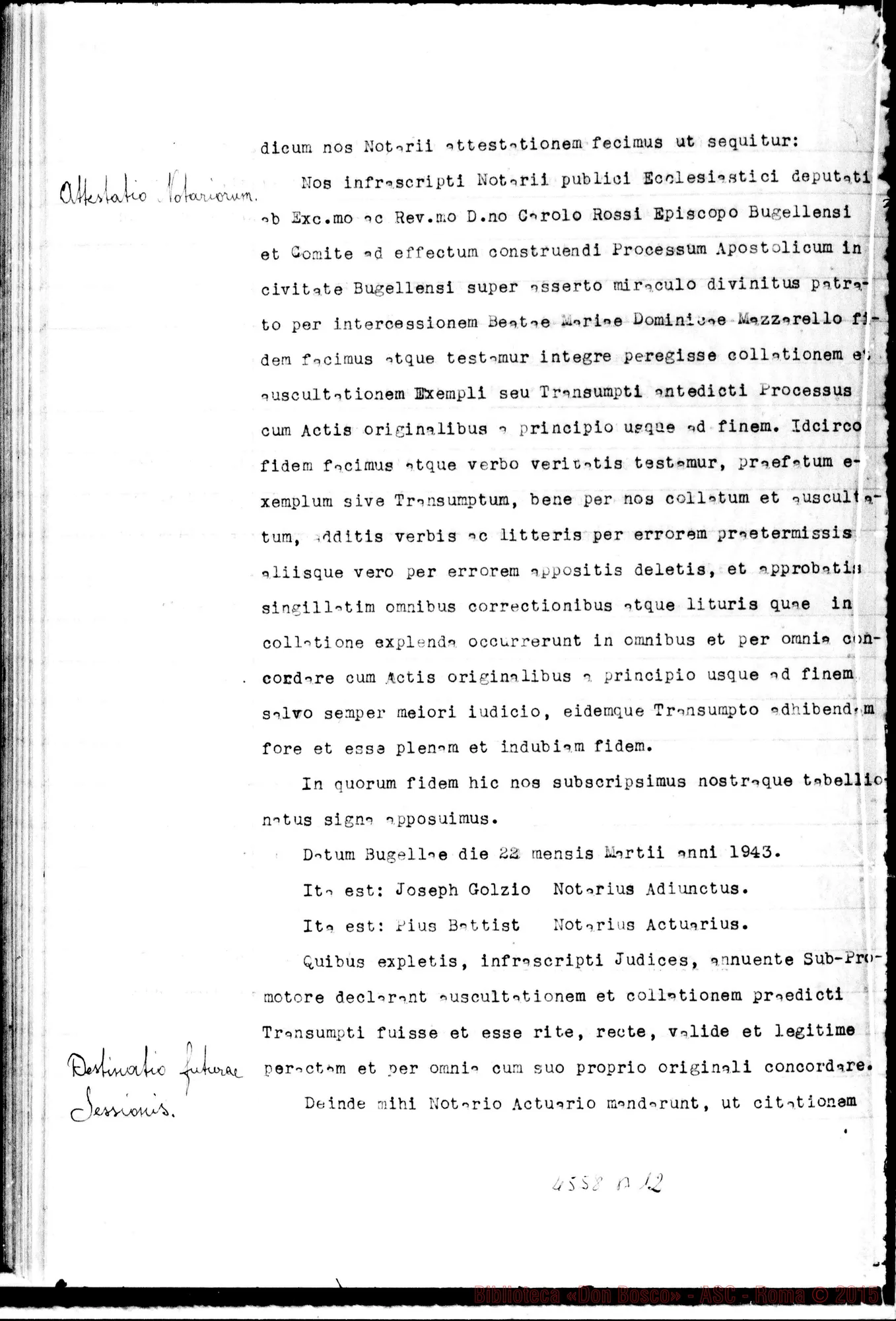 Fotogramma B 12 — In Curia Ecclesiastica Bugellae: super miraculo (1942)