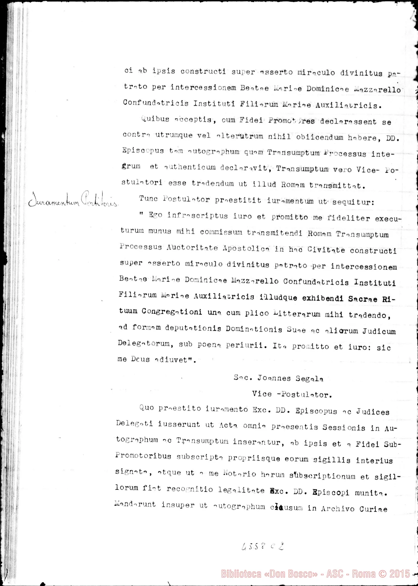 Fotogramma C 2 — In Curia Ecclesiastica Bugellae: super miraculo (1942)