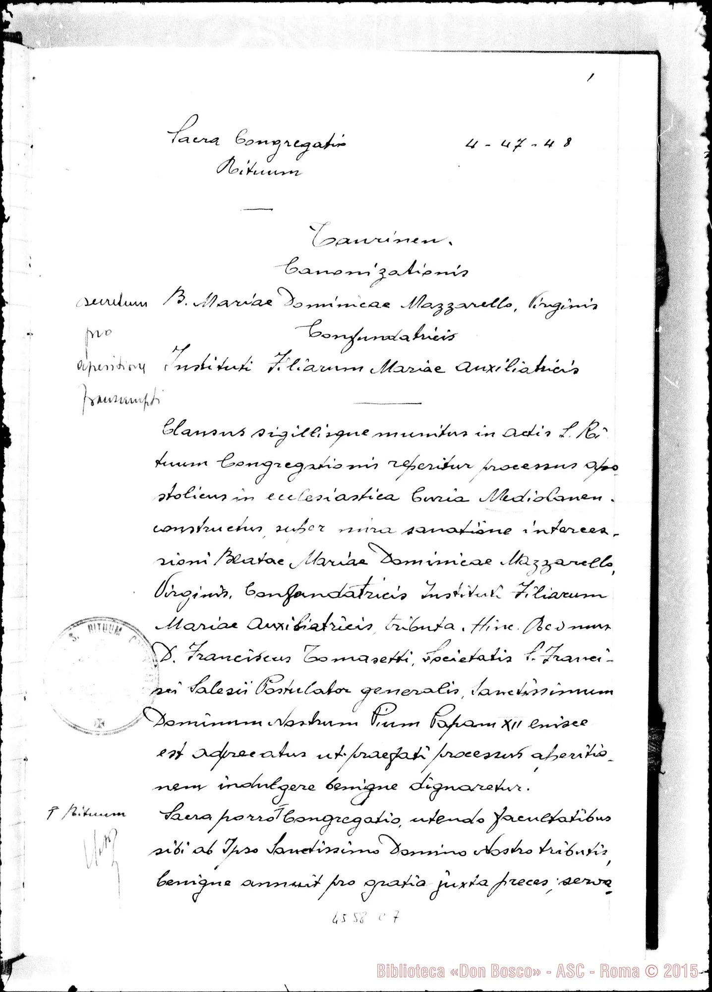 Fotogramma C 7 — In Curia Ecclesiastica Mediolanen.: super miraculo (1948)