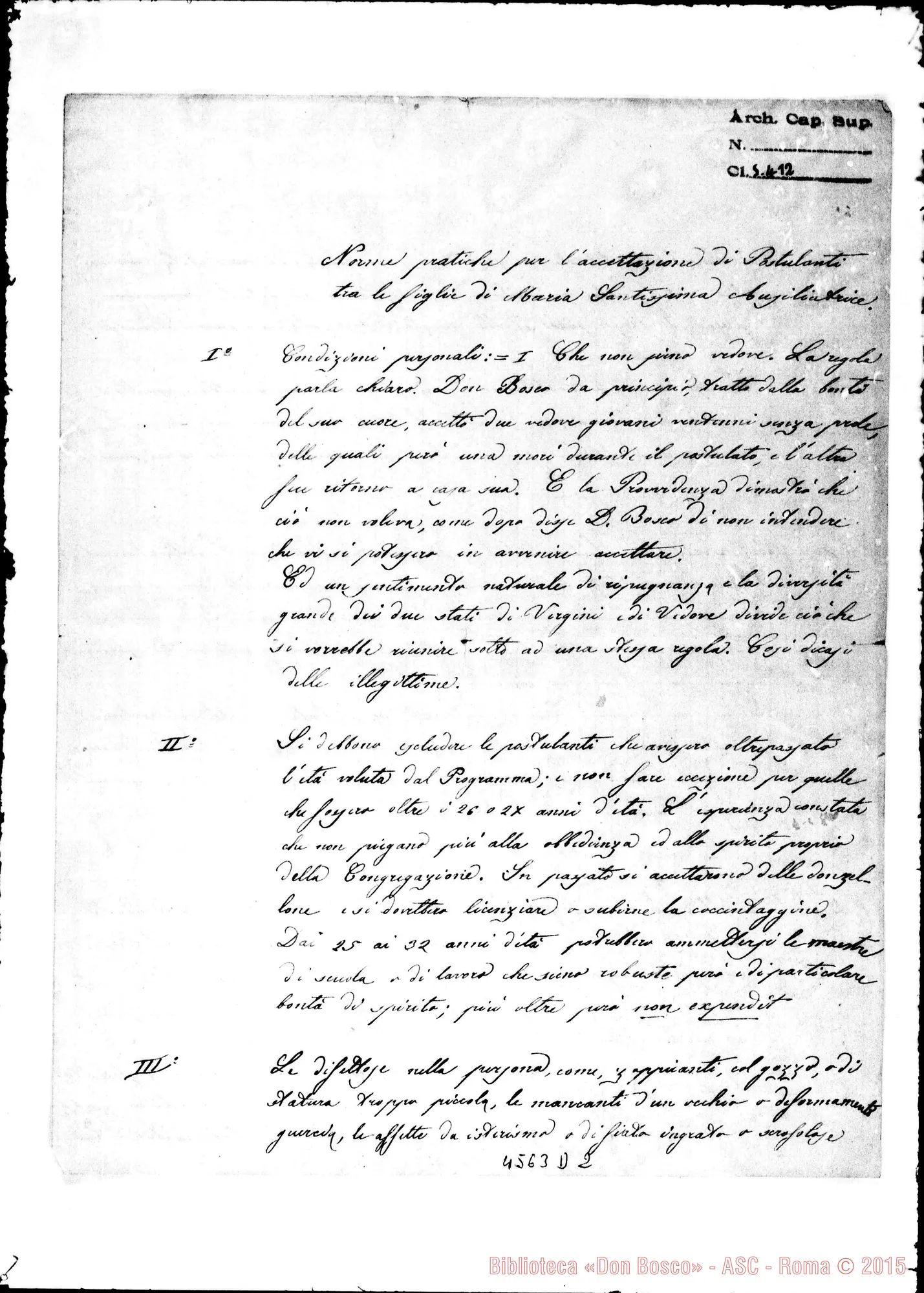 Fotogramma D 2 — Norme pratiche per l’accettazione tra le F.M.A.. Manoscritto