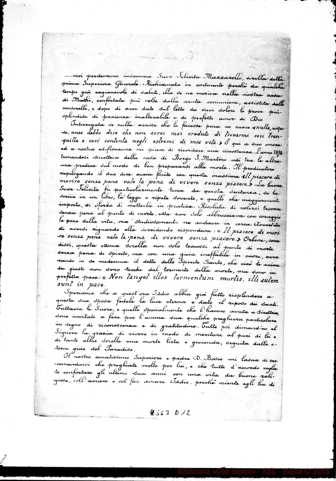 Fotogramma D 12 — Bonetti-Suore. Torino, Natività di Maria Vergine, 1886. Notizie sul Capitolo