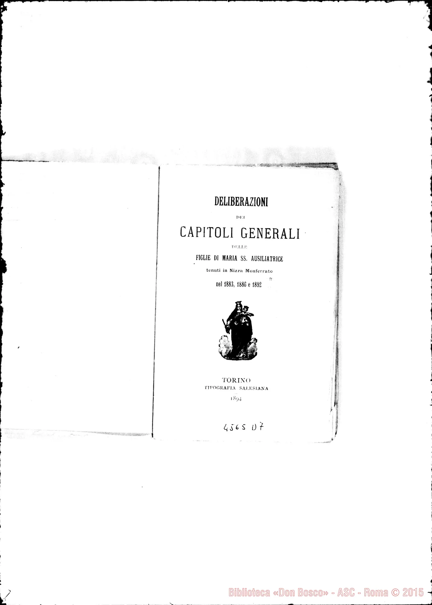 Fotogramma D 7 — Deliberazioni dei Capitoli Generali nel 1883, 1886 E 1892. Stampato Verbali dei Capitoli Generali III, IV, V E VI. Dattiloscritto. Cfr. 4577 E3