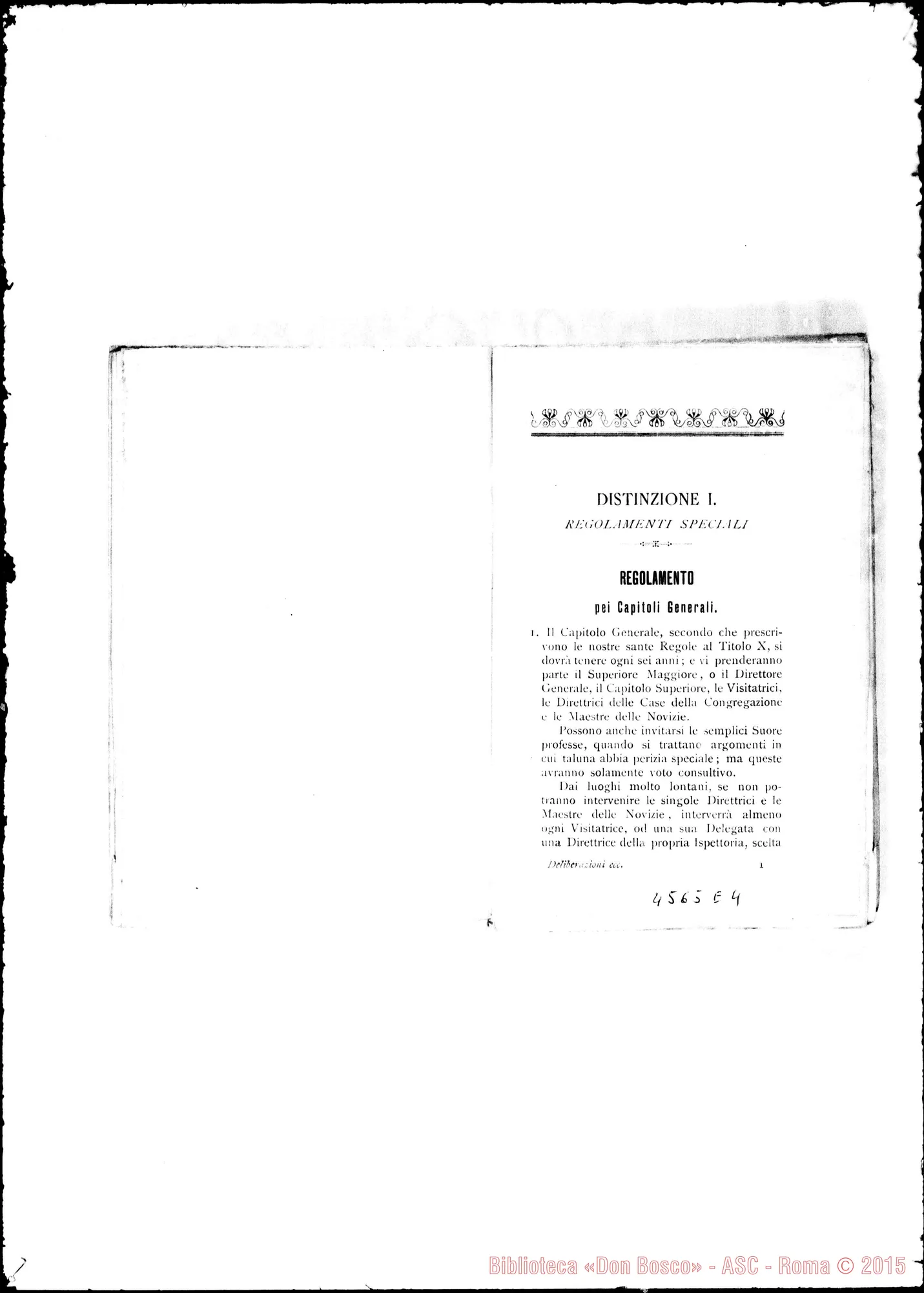 Fotogramma E 4 — Deliberazioni dei Capitoli Generali nel 1883, 1886 E 1892. Stampato Verbali dei Capitoli Generali III, IV, V E VI. Dattiloscritto. Cfr. 4577 E3