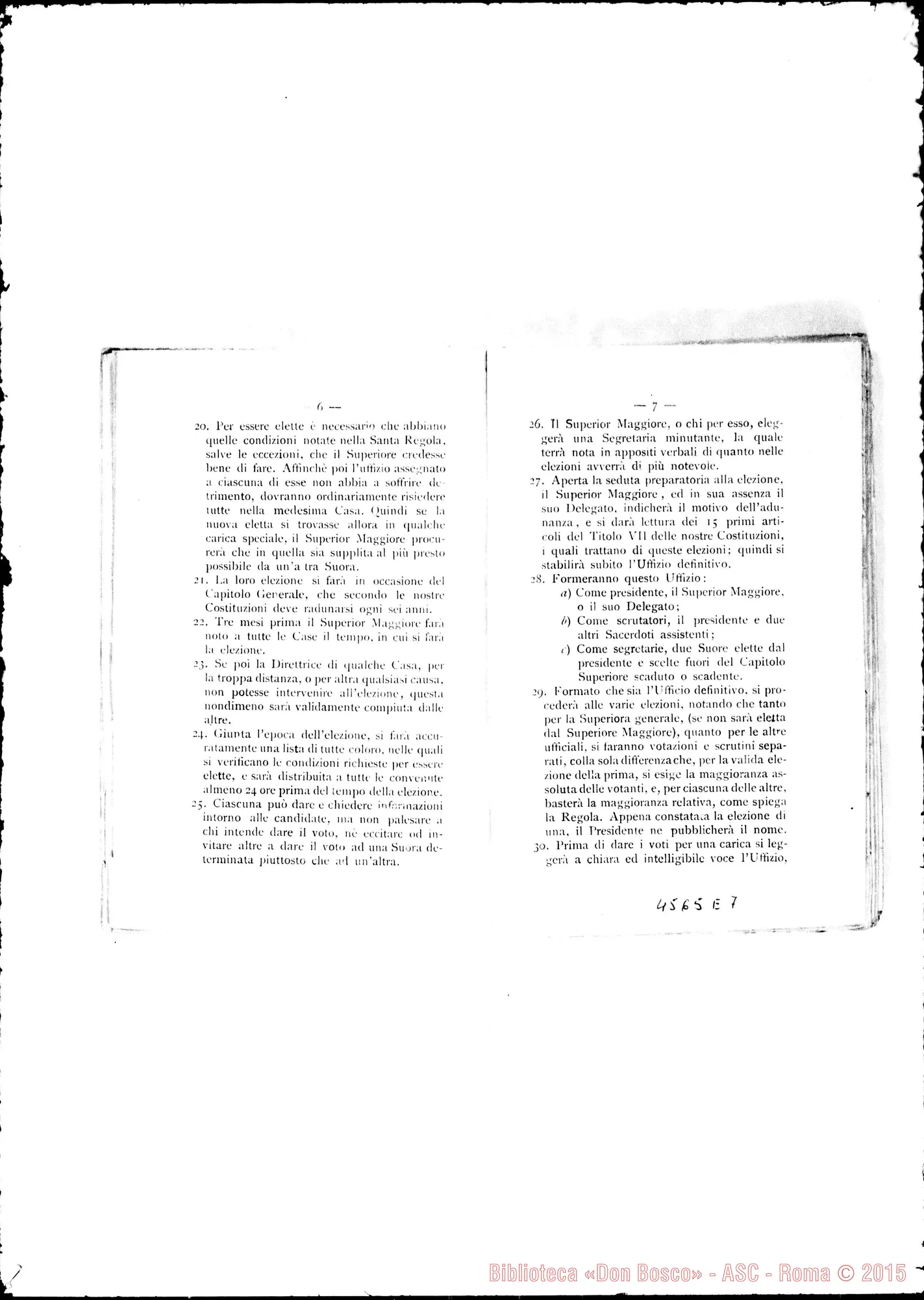 Fotogramma E 7 — Deliberazioni dei Capitoli Generali nel 1883, 1886 E 1892. Stampato Verbali dei Capitoli Generali III, IV, V E VI. Dattiloscritto. Cfr. 4577 E3