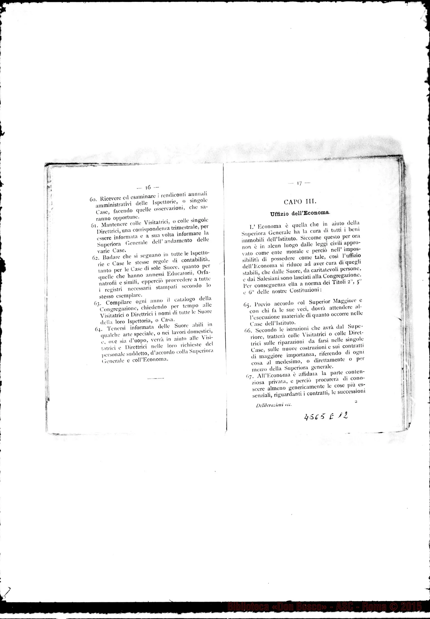 Fotogramma E 12 — Deliberazioni dei Capitoli Generali nel 1883, 1886 E 1892. Stampato Verbali dei Capitoli Generali III, IV, V E VI. Dattiloscritto. Cfr. 4577 E3