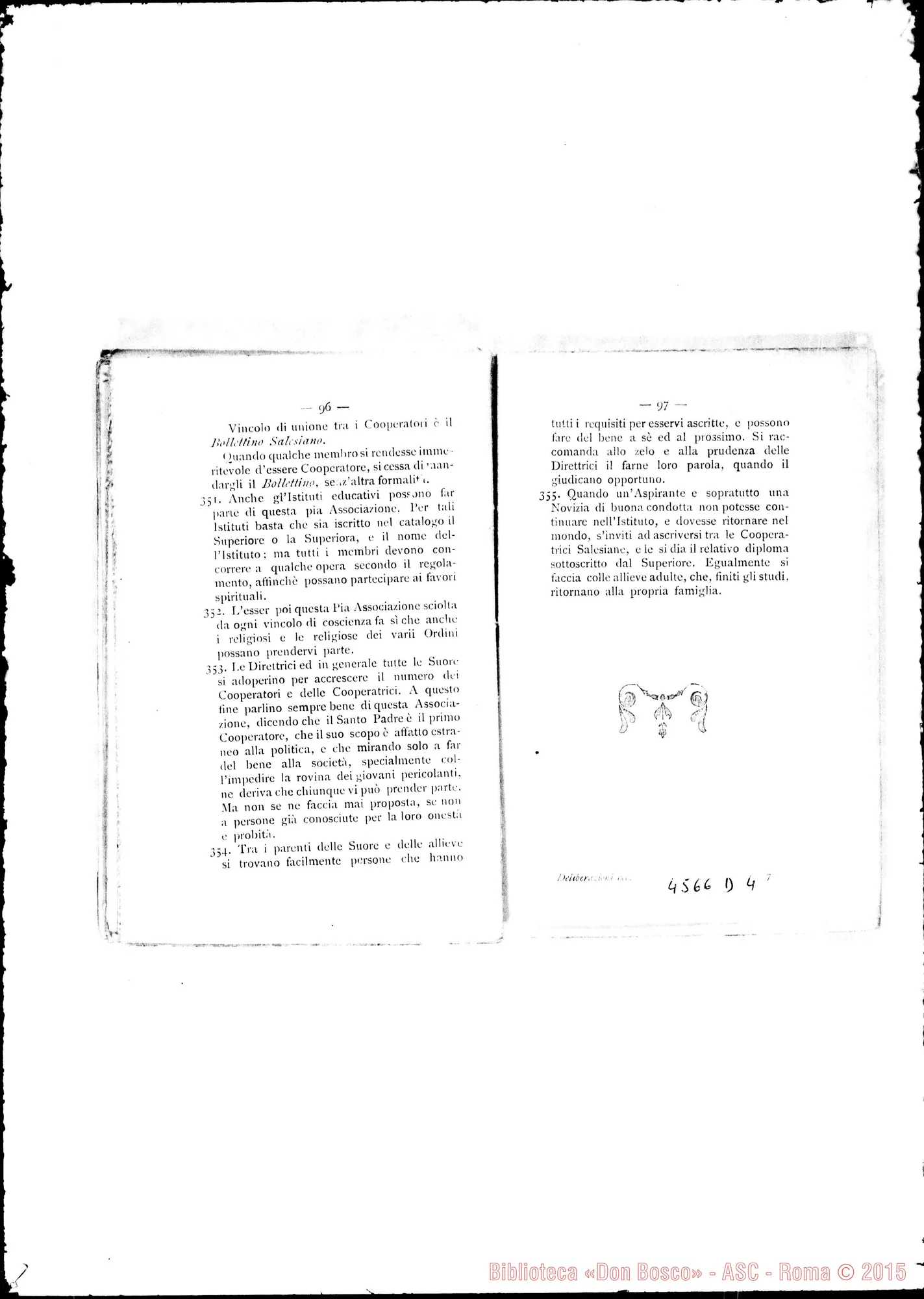 Fotogramma D 4 — Deliberazioni dei Capitoli Generali nel 1883, 1886 E 1892. Stampato Verbali dei Capitoli Generali III, IV, V E VI. Dattiloscritto. Cfr. 4577 E3