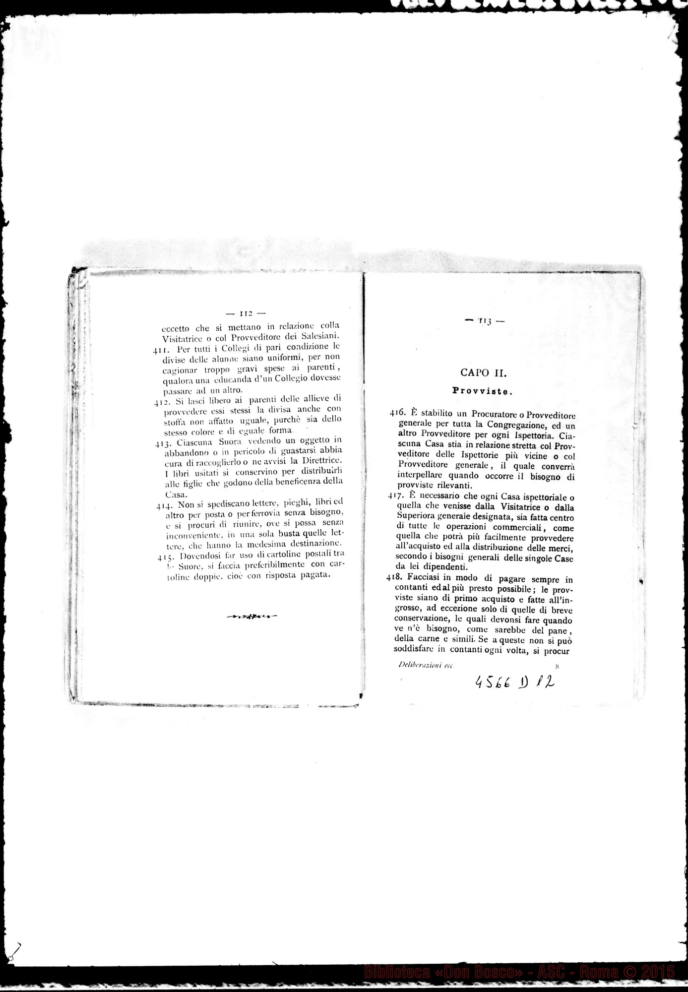 Fotogramma D 12 — Deliberazioni dei Capitoli Generali nel 1883, 1886 E 1892. Stampato Verbali dei Capitoli Generali III, IV, V E VI. Dattiloscritto. Cfr. 4577 E3