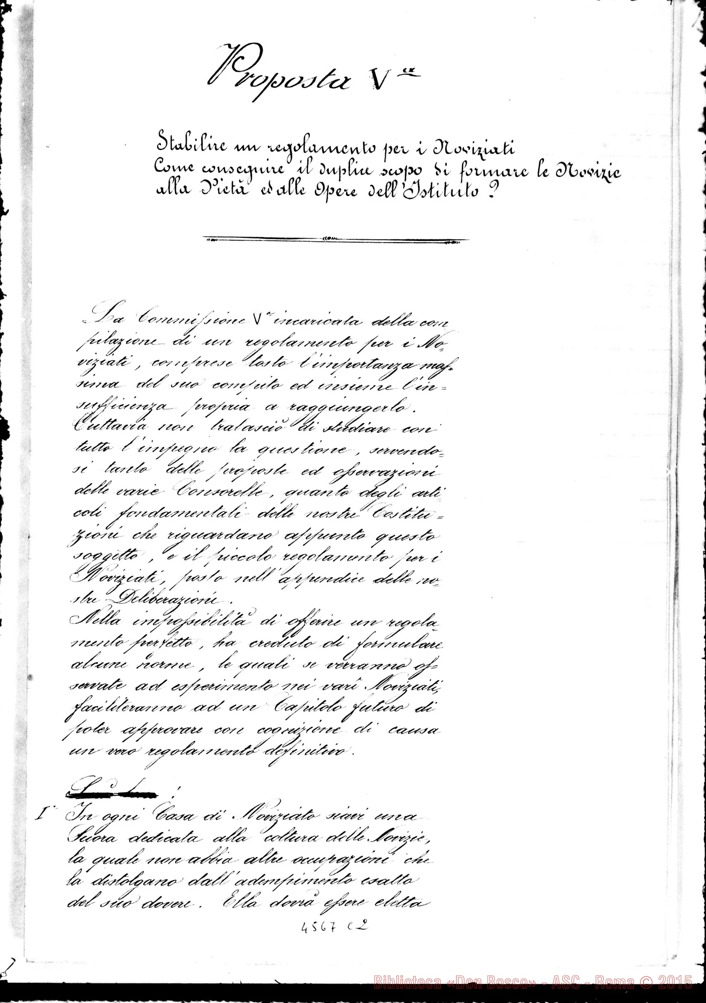 Fotogramma C 2 — Risposta al V tema: «Regolamento pei Noviziati». Ms.