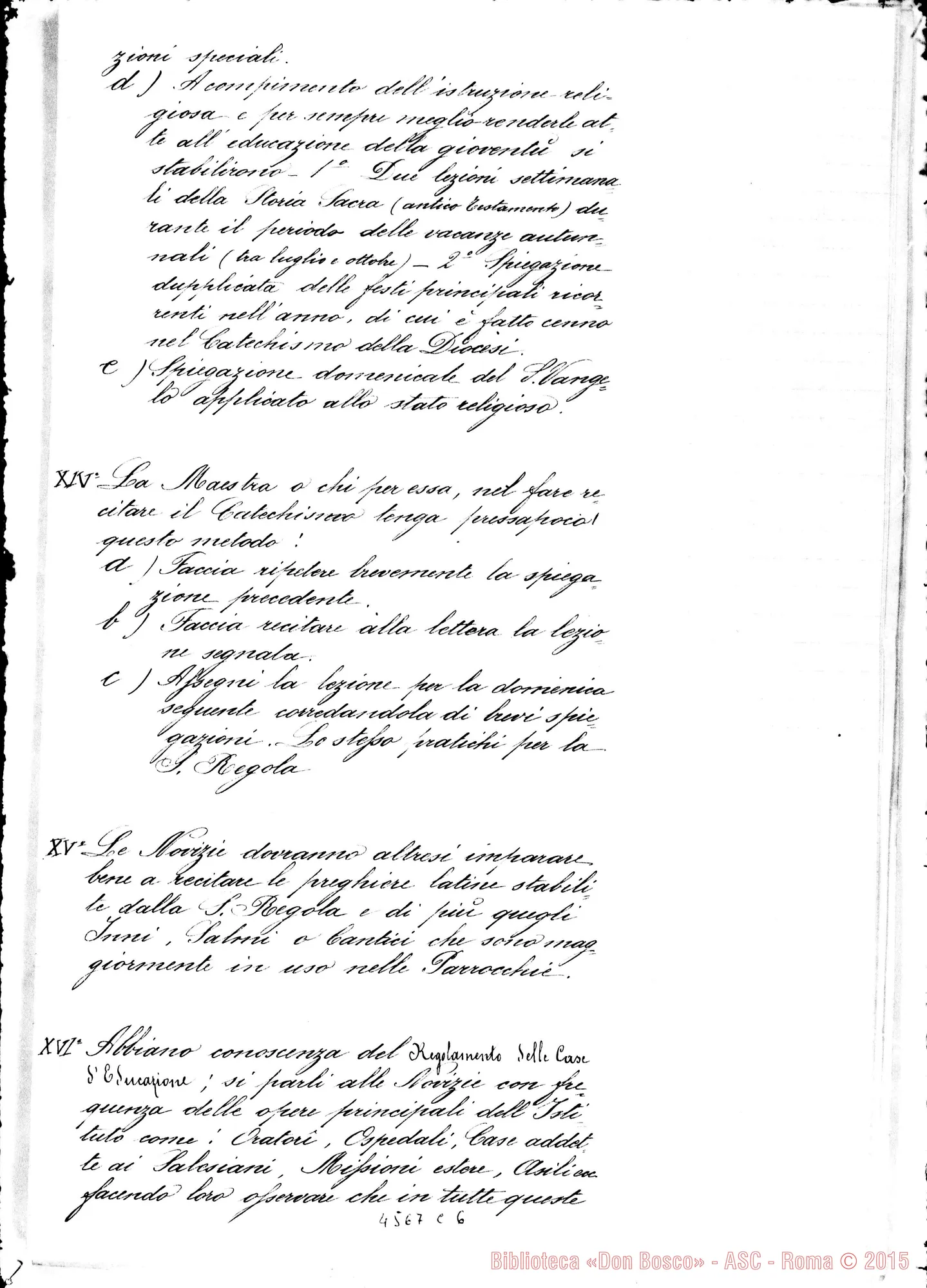 Fotogramma C 6 — Risposta al V tema: «Regolamento pei Noviziati». Ms.