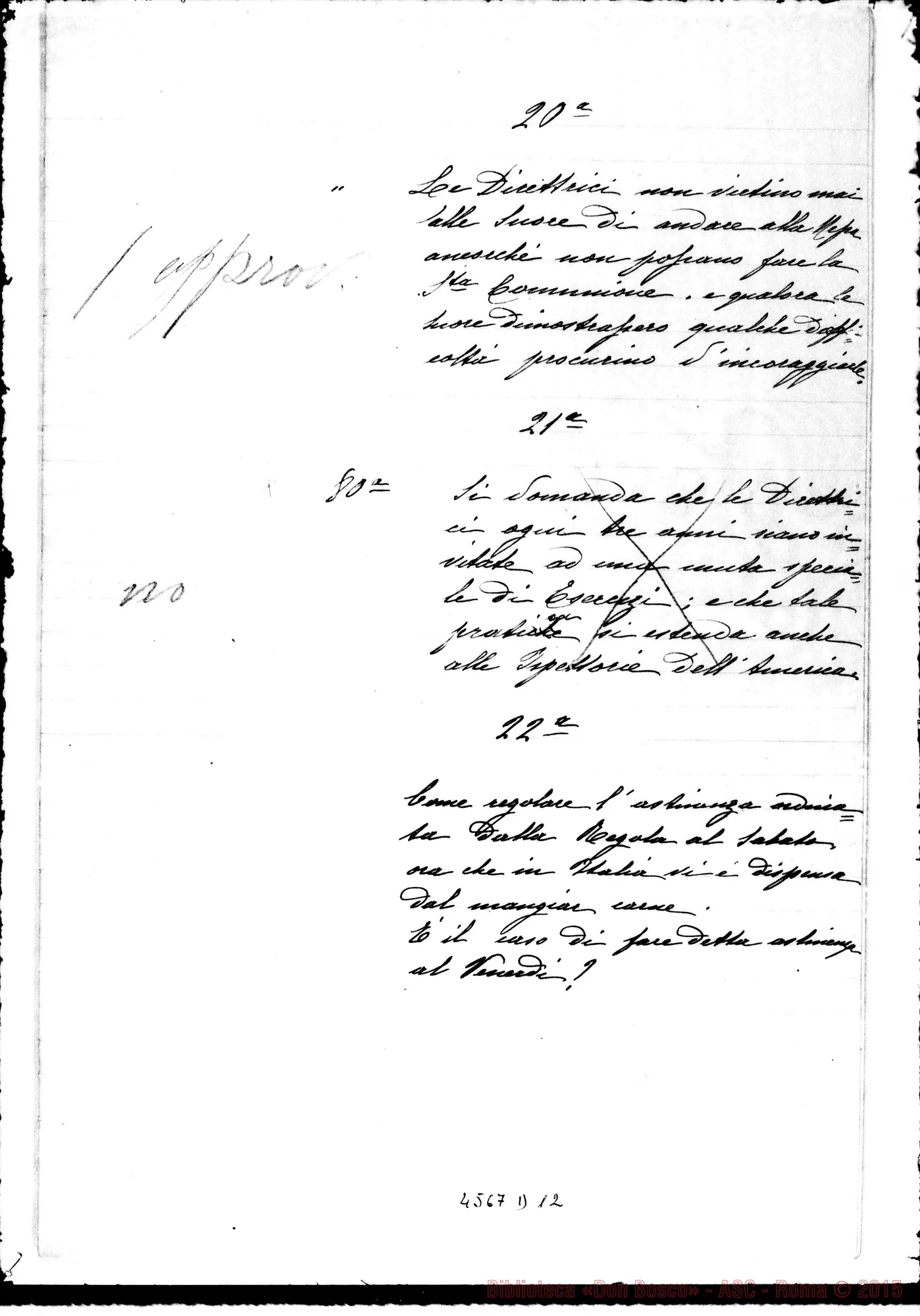 Fotogramma D 12 — Proposte varie. Ms. Verbali dei Capitoli Generali III, IV, V, VI. Dattiloscritto. Cfr. 4577 E3
