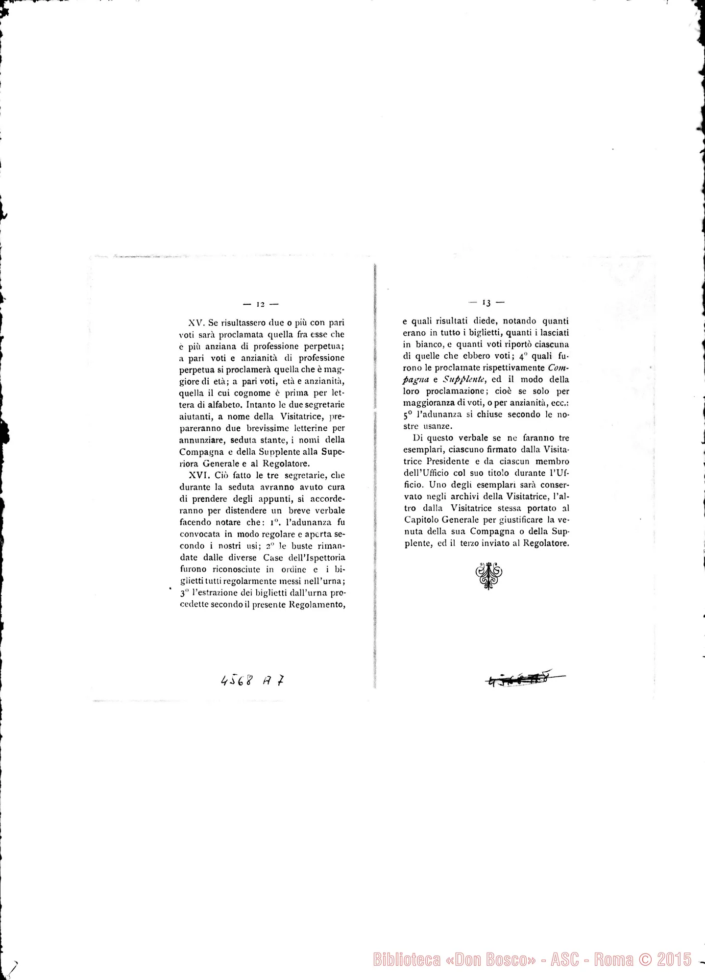 Fotogramma A 7 — Regolamento per il Capitolo Generale. Stampato