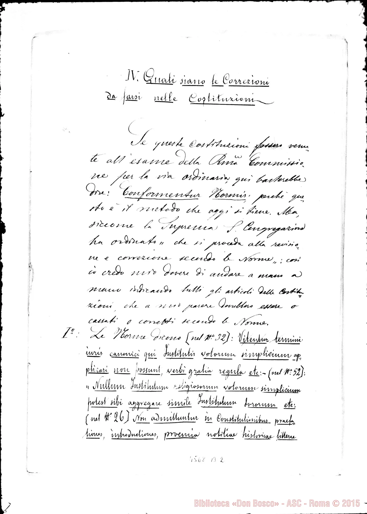 Fotogramma B 2 — Claudio Benedetti, Consultore dei VV. E RR.: «quali siano le correzioni da farsi nelle Costituzioni»