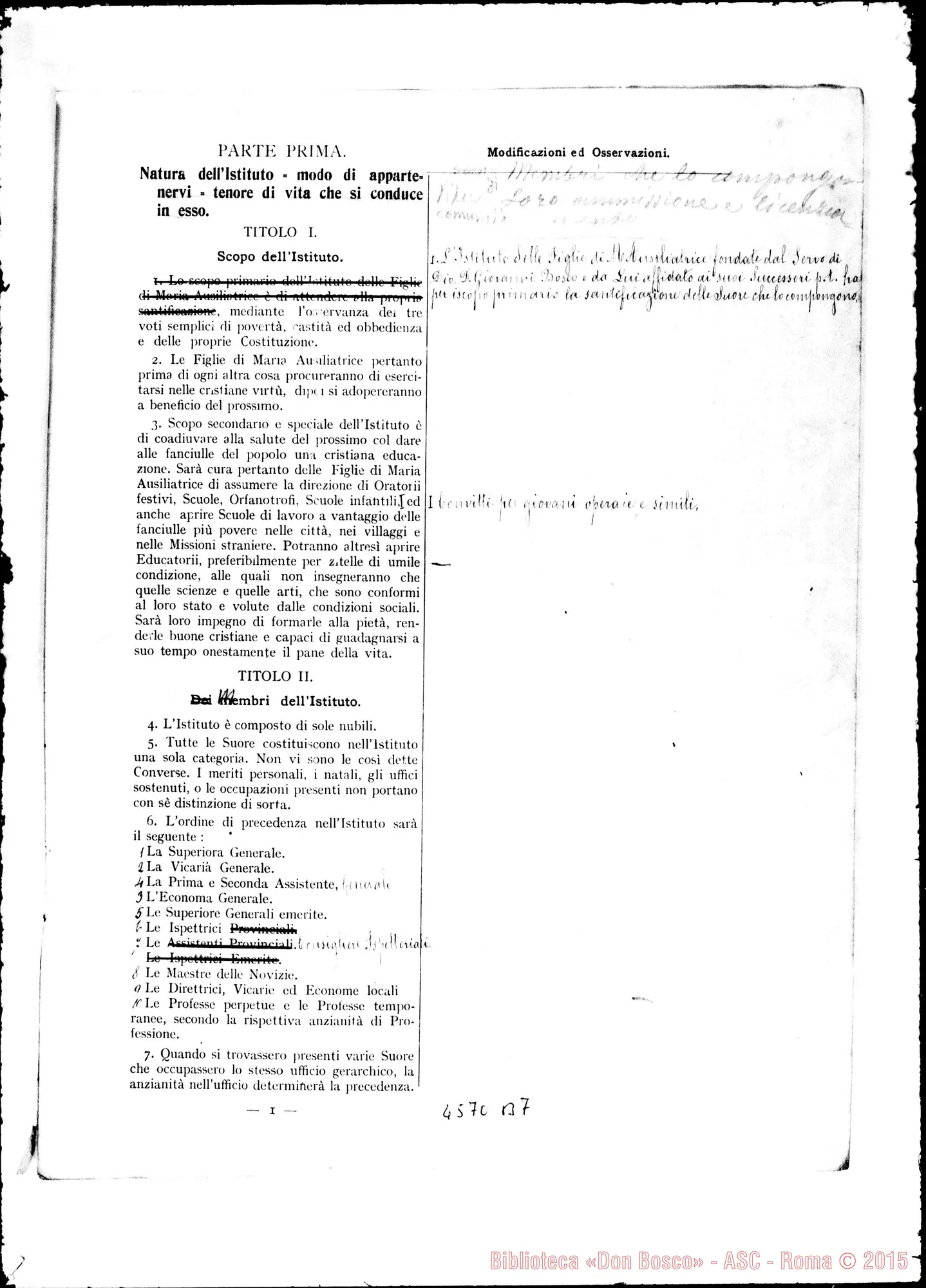 Fotogramma B 7 — Copia stampata con il Decreto del 1890, con correzioni ms.