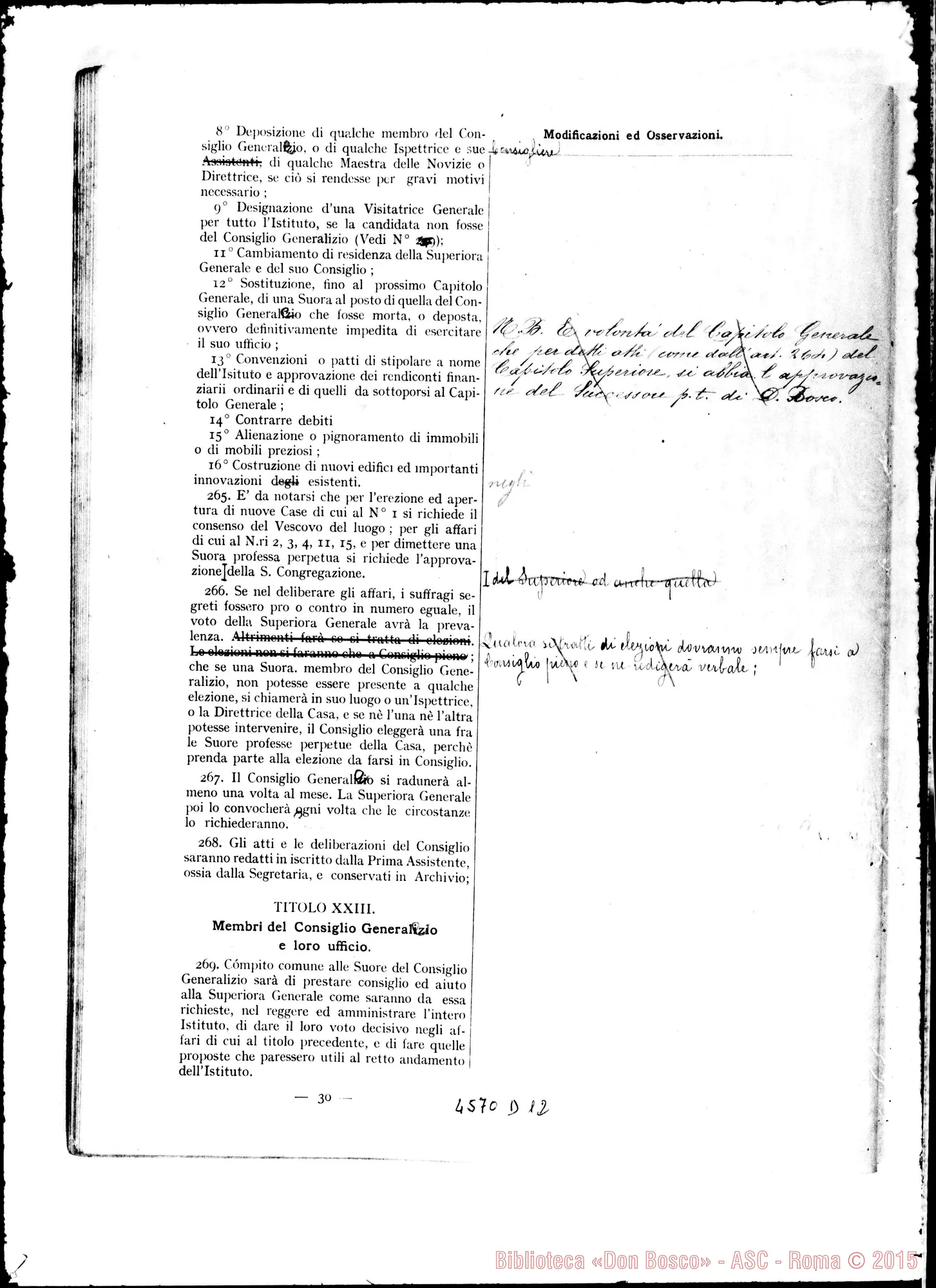 Fotogramma D 12 — Copia stampata con il Decreto del 1890, con correzioni ms.