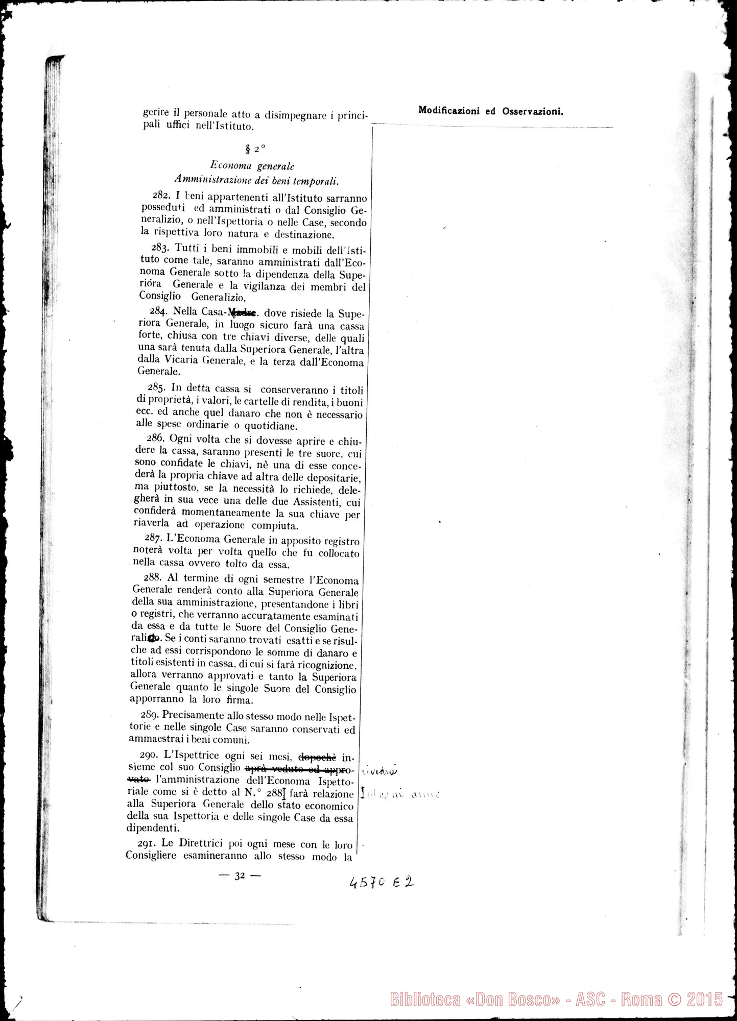 Fotogramma E 2 — Copia stampata con il Decreto del 1890, con correzioni ms.