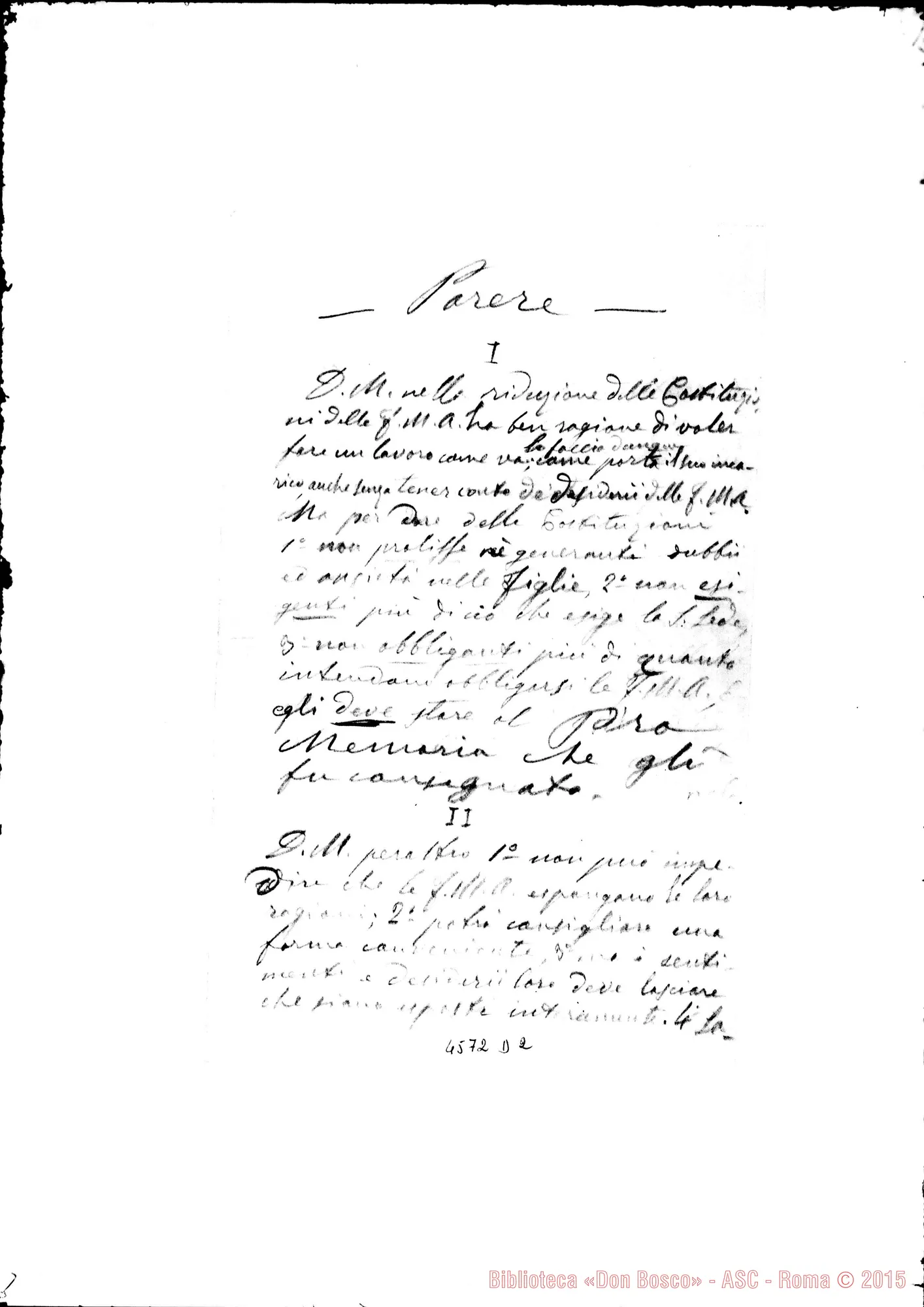 Fotogramma D 2 — parere di D. Bretto sulle Costituzioni ridotte di D. Marenco