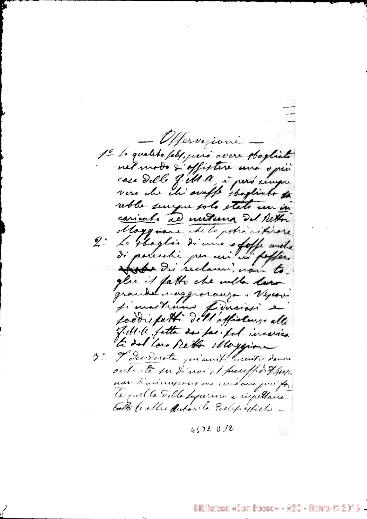 Fotogramma D 12 — Desiderata: «Vorremmo che…». Ms. di D. Bretto