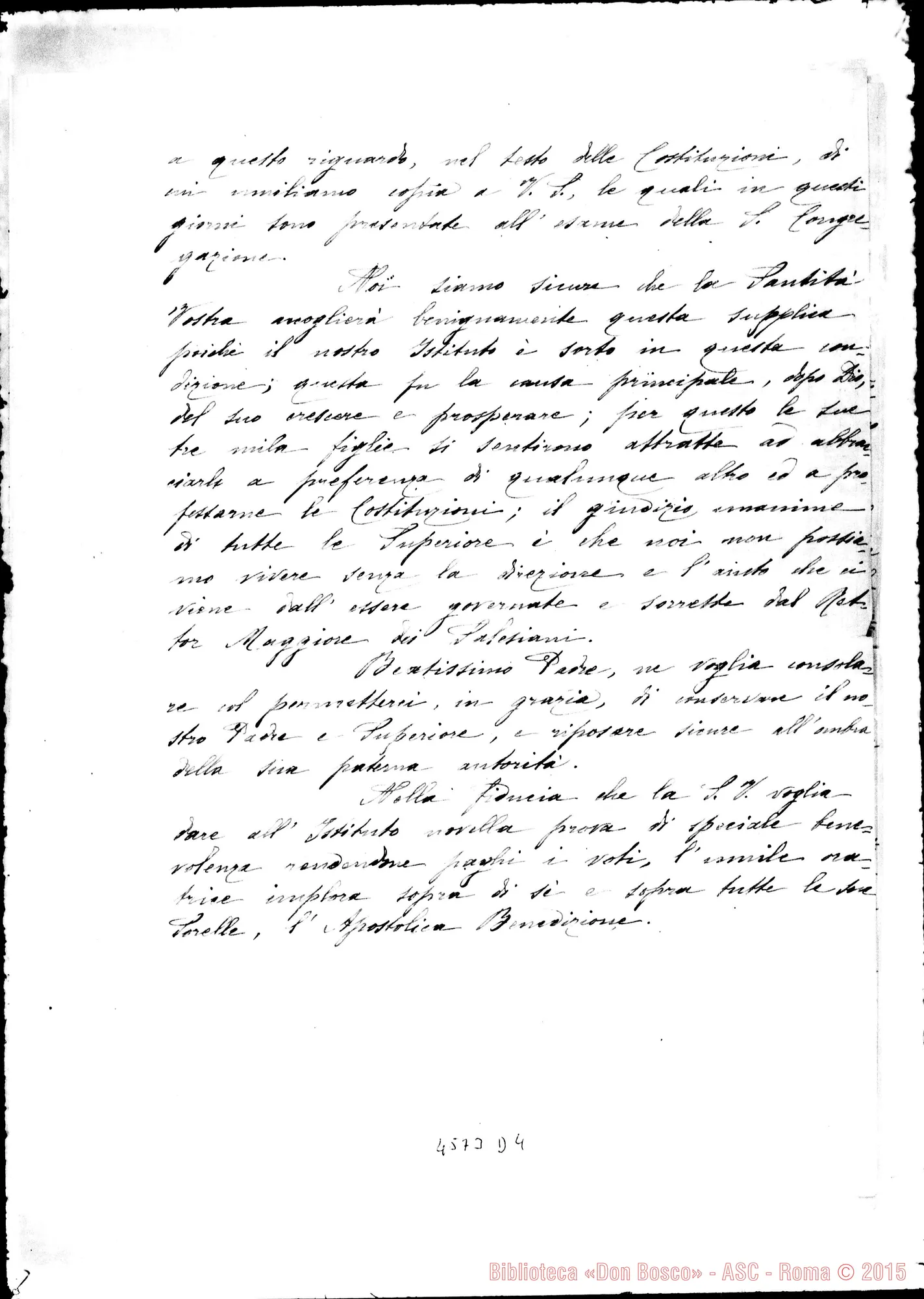 Fotogramma D 4 — Madre Daghero-Beatissimo Padre. Dicembre 1905. Supplica. Minuta E bella copia