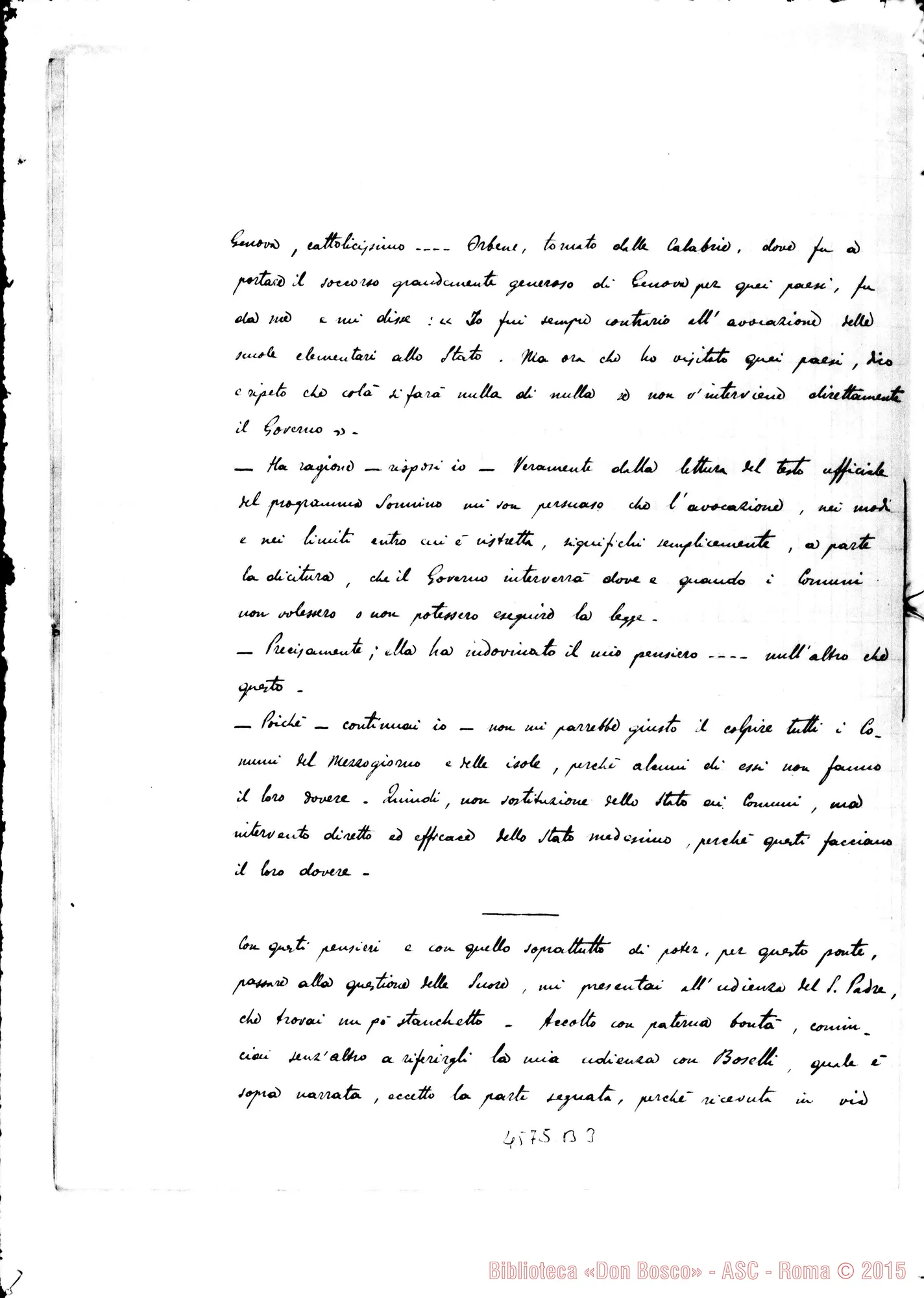 Fotogramma B 3 — Udienza dal Santo Padre A Don Cerruti sull’affare della separazione. Relazione ms.. Alassio, 9-04-1906