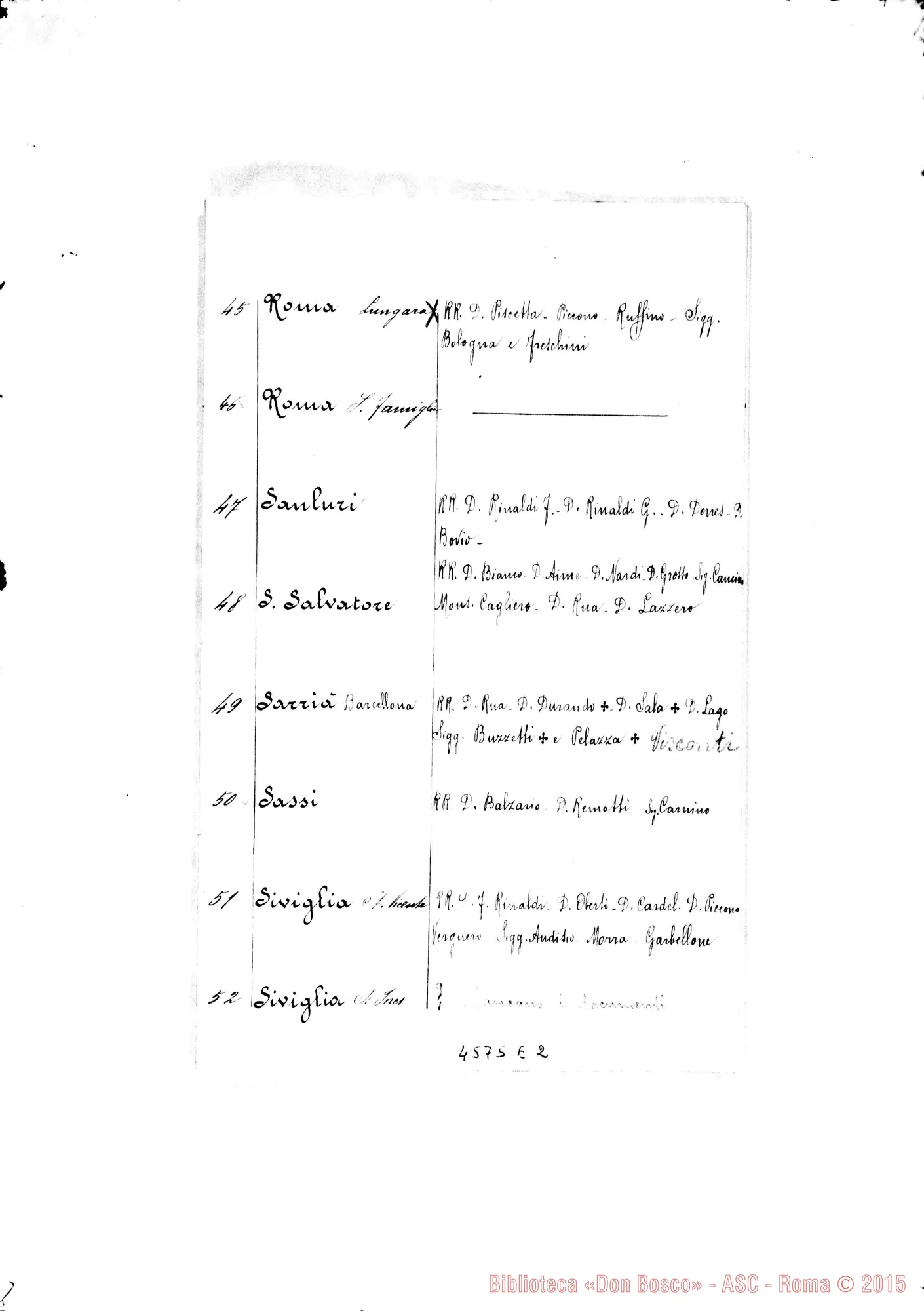 Fotogramma E 2 — Figlie di M.A.: elenco di Case E proprietari. Ms. 1908. Note autogr. Rinaldi
