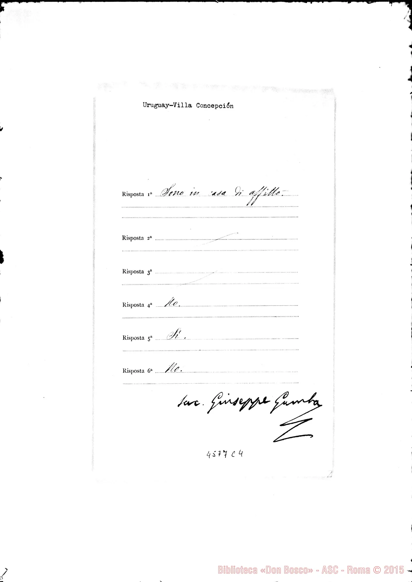 Fotogramma C 4 — Don Rinaldi-Ispettore dell’Uruguay. Chiede dati riguardo alle Case delle F.M.A.. Torino, 21-09-1905. All. risposte di D. Gamba G.