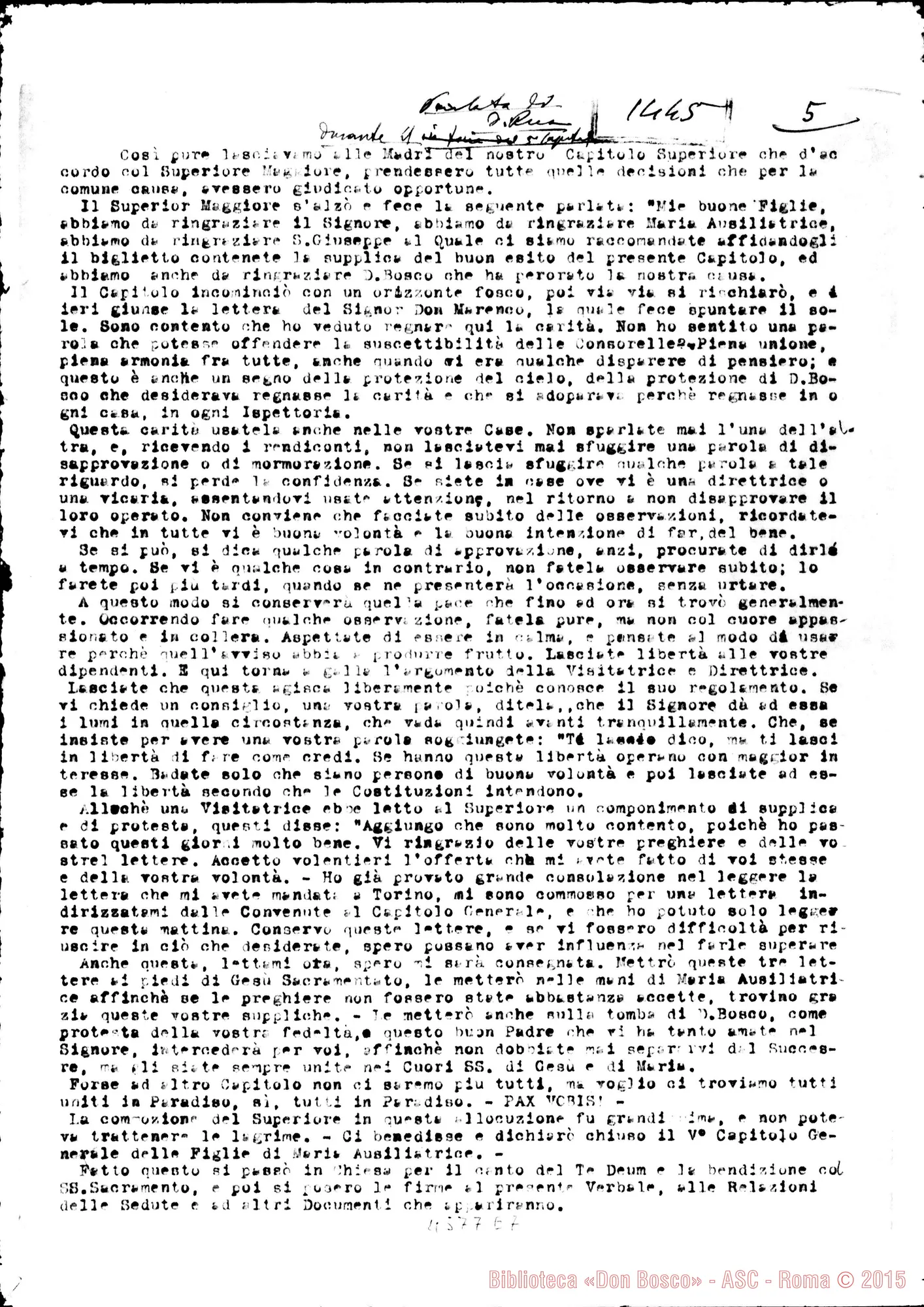 Fotogramma E 7 — Verbali dei Capitoli Generali III, IV, V E VI E raccolta delle Parlate di D. Rua ed altre. Copia dt.
