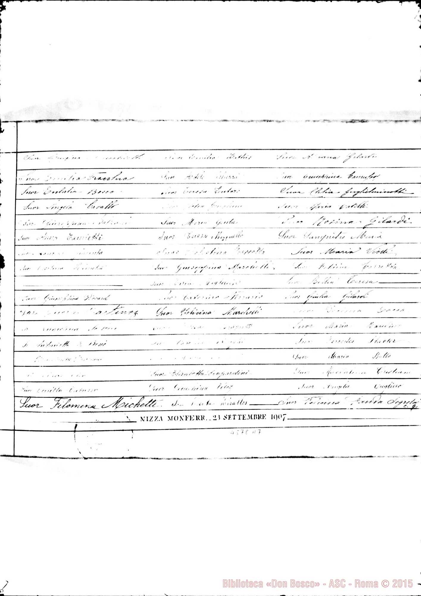 Fotogramma A 7 — Ringraziamento delle F.M.A. ai Salesiani. Nizza Monf., 23-09-1907. Pergamena