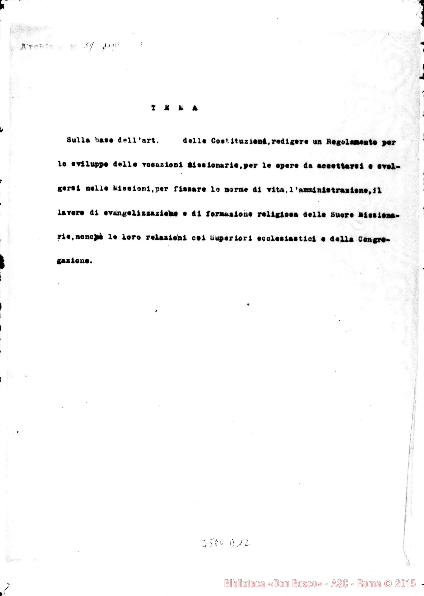 Fotogramma D 12 — Per un Regolamento per lo sviluppo delle vocazioni missionarie. Ms.
