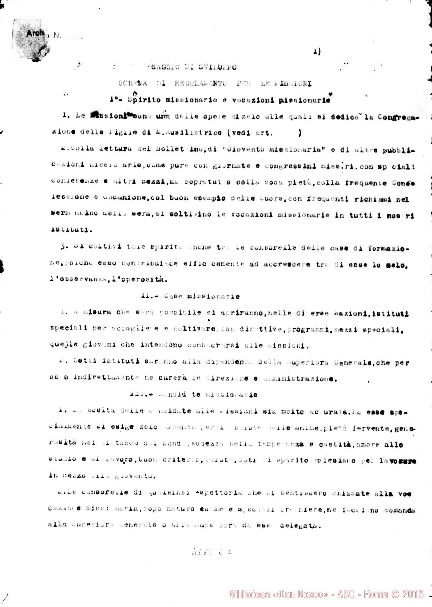 Fotogramma E 2 — Per un Regolamento per lo sviluppo delle vocazioni missionarie. Ms.
