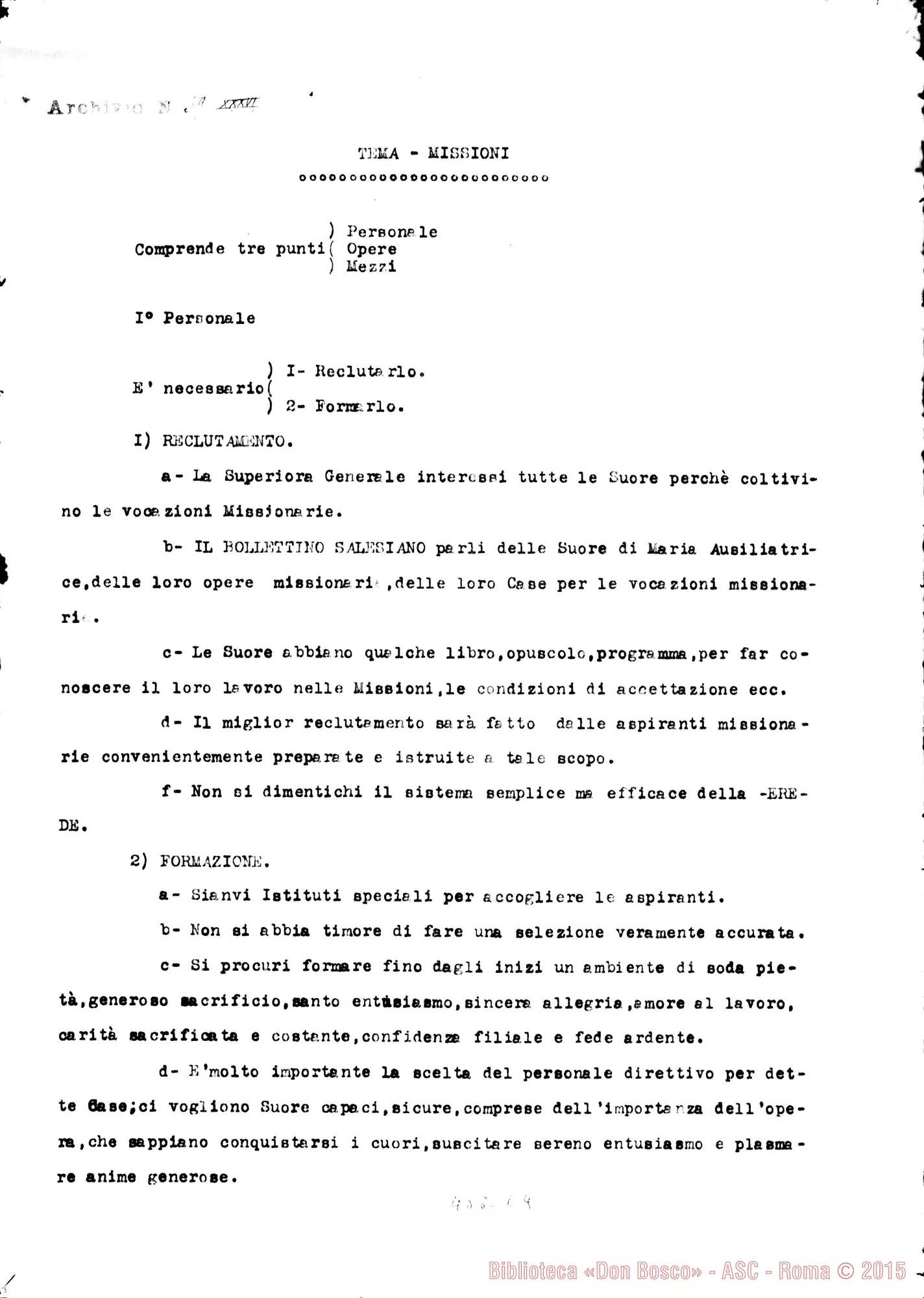 Fotogramma E 4 — Per un Regolamento per lo sviluppo delle vocazioni missionarie. Ms.