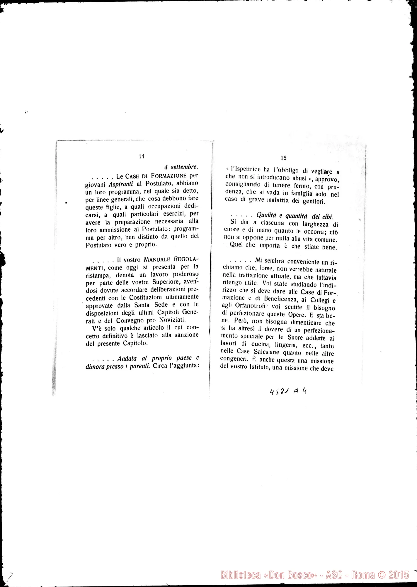 Fotogramma A 4 — Don Filippo Rinaldi: Esortazioni, Istruzioni, Risposte nel IX Cap. Gen. delle Suore. Stampato, 1928