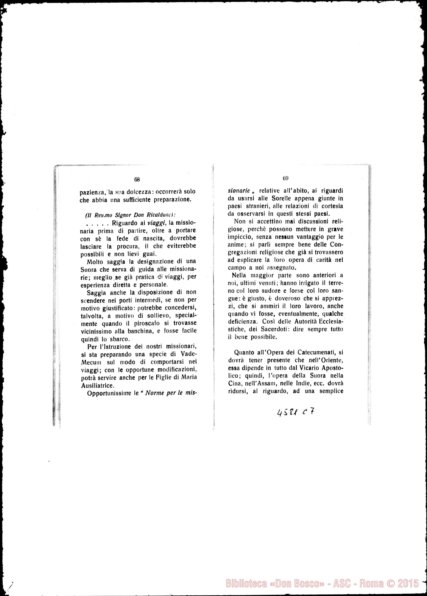 Fotogramma C 7 — Don Filippo Rinaldi: Esortazioni, Istruzioni, Risposte nel IX Cap. Gen. delle Suore. Stampato, 1928