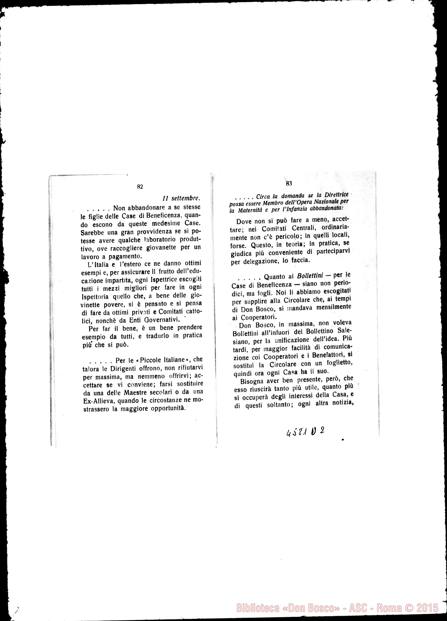 Fotogramma D 2 — Don Filippo Rinaldi: Esortazioni, Istruzioni, Risposte nel IX Cap. Gen. delle Suore. Stampato, 1928