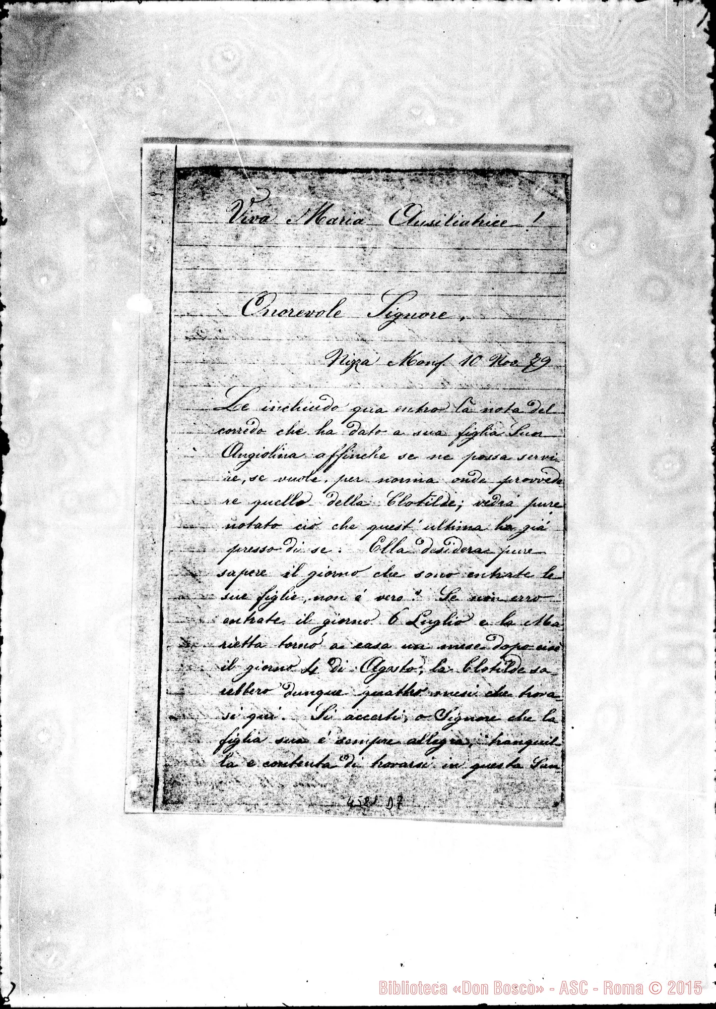 Fotogramma D 7 — M. Mazzarello-Buzzetti Carlo, onorevole. Nizza Monf., 10-11-1879. Ms. allogr.. Fotocopia