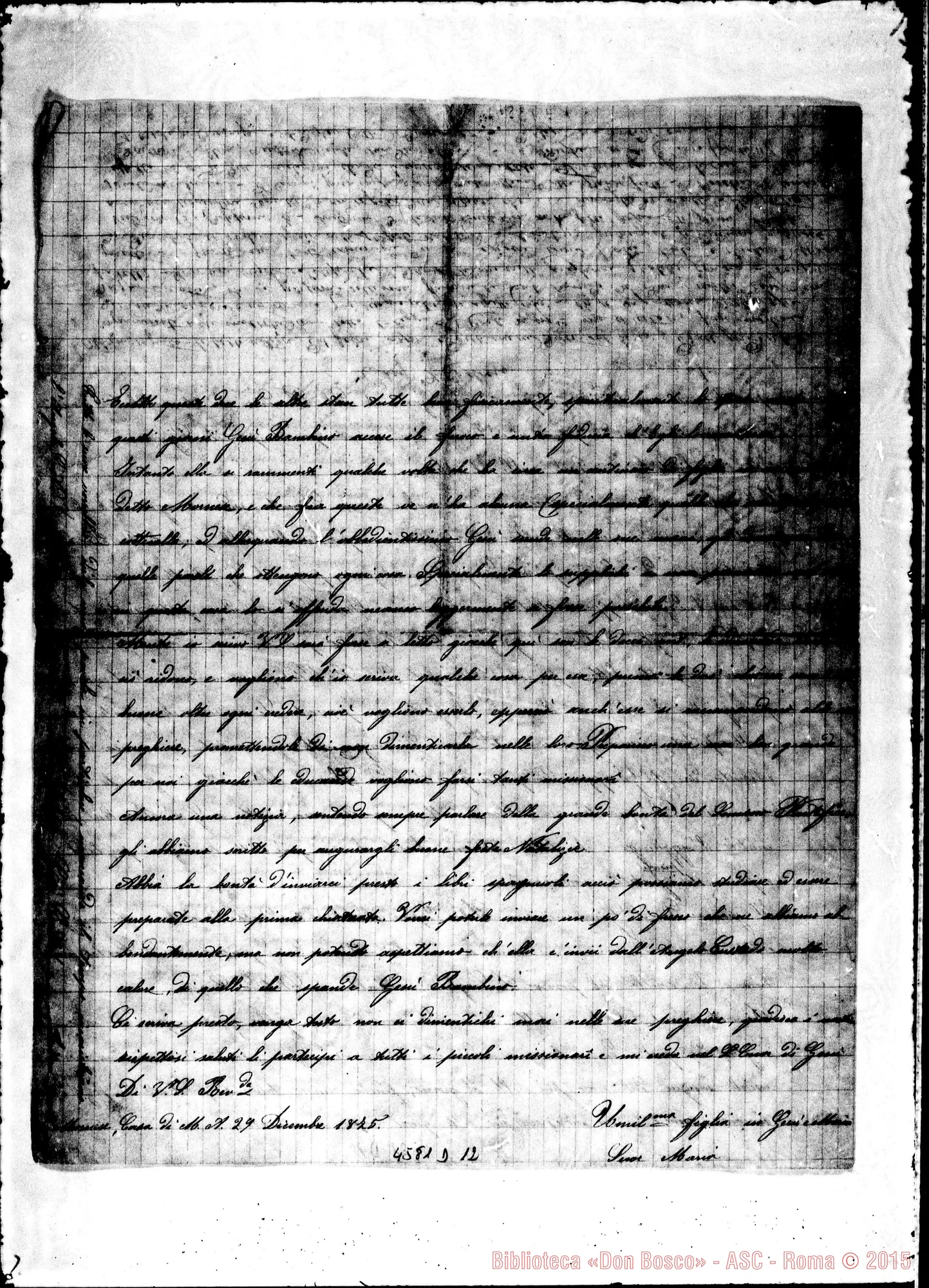 Fotogramma D 12 — M. Mazzarello-D. Cagliero. Mornese, 29-12-1875. Ms. allogr.. Segue lett. di D. Costamagna A D. Cagliero